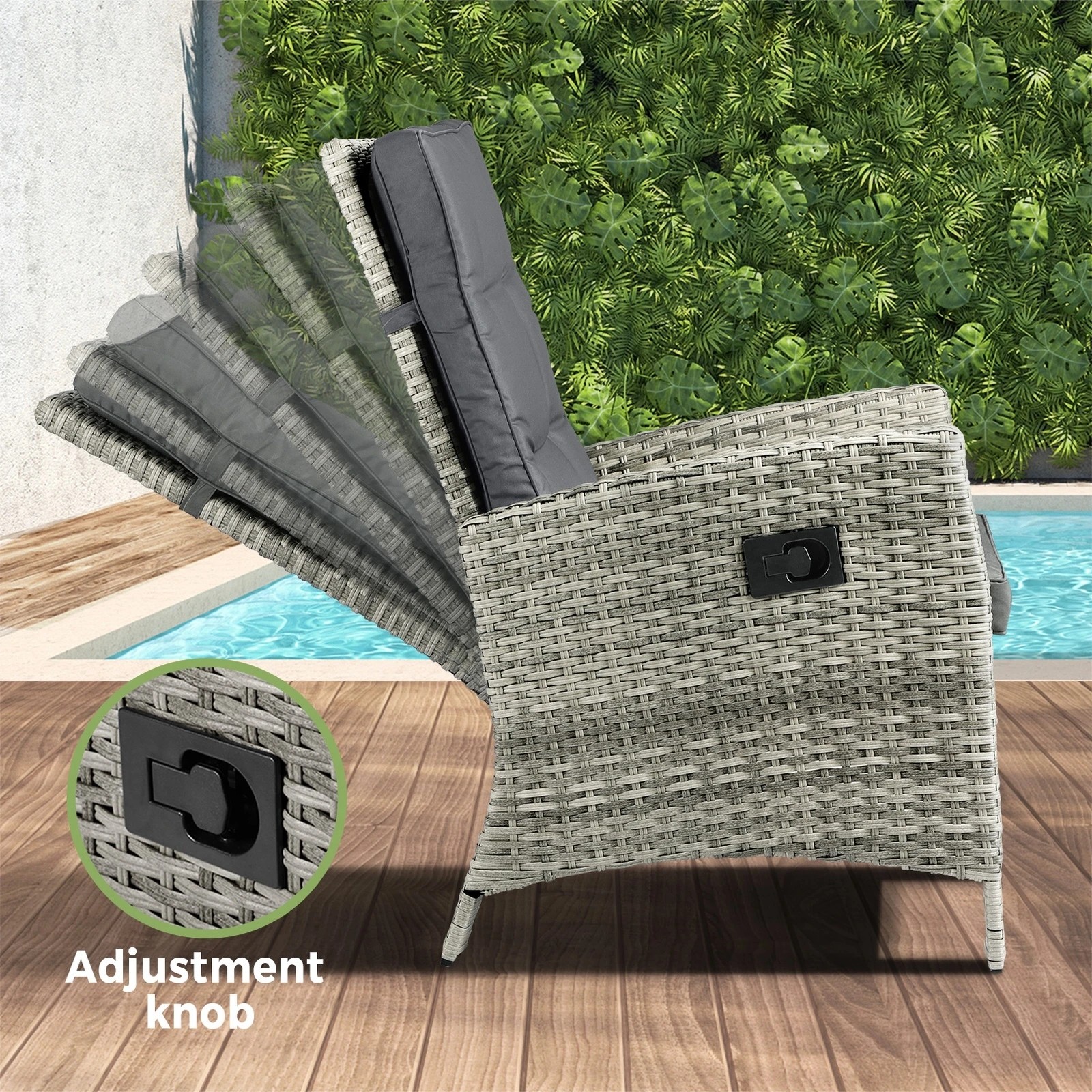 5 Livsip Recliner Chair Wicker Outdoor Furniture Garden Patio Lounge 5pcs Setting
 - Grey, 5 of 10