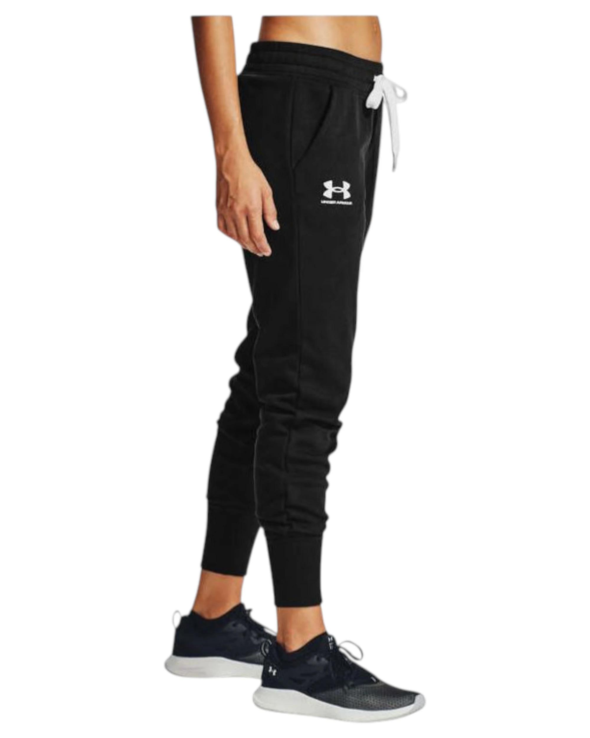 3 Under Armour Womens Black/ White Rival Fleece Joggers Athletic Trackies BLACK/ WHITE, 3 of 5