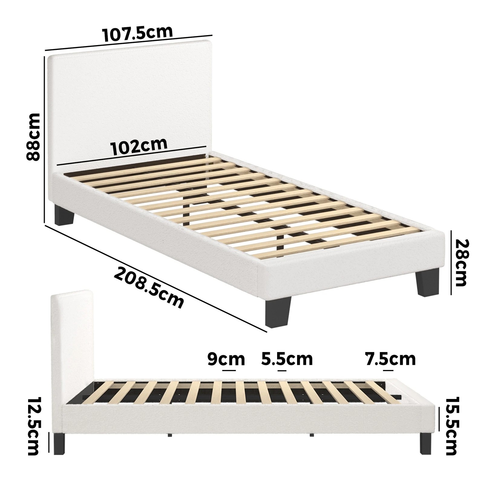 10 Oikiture Bed Frame King Single Size Boucle - White, 10 of 10