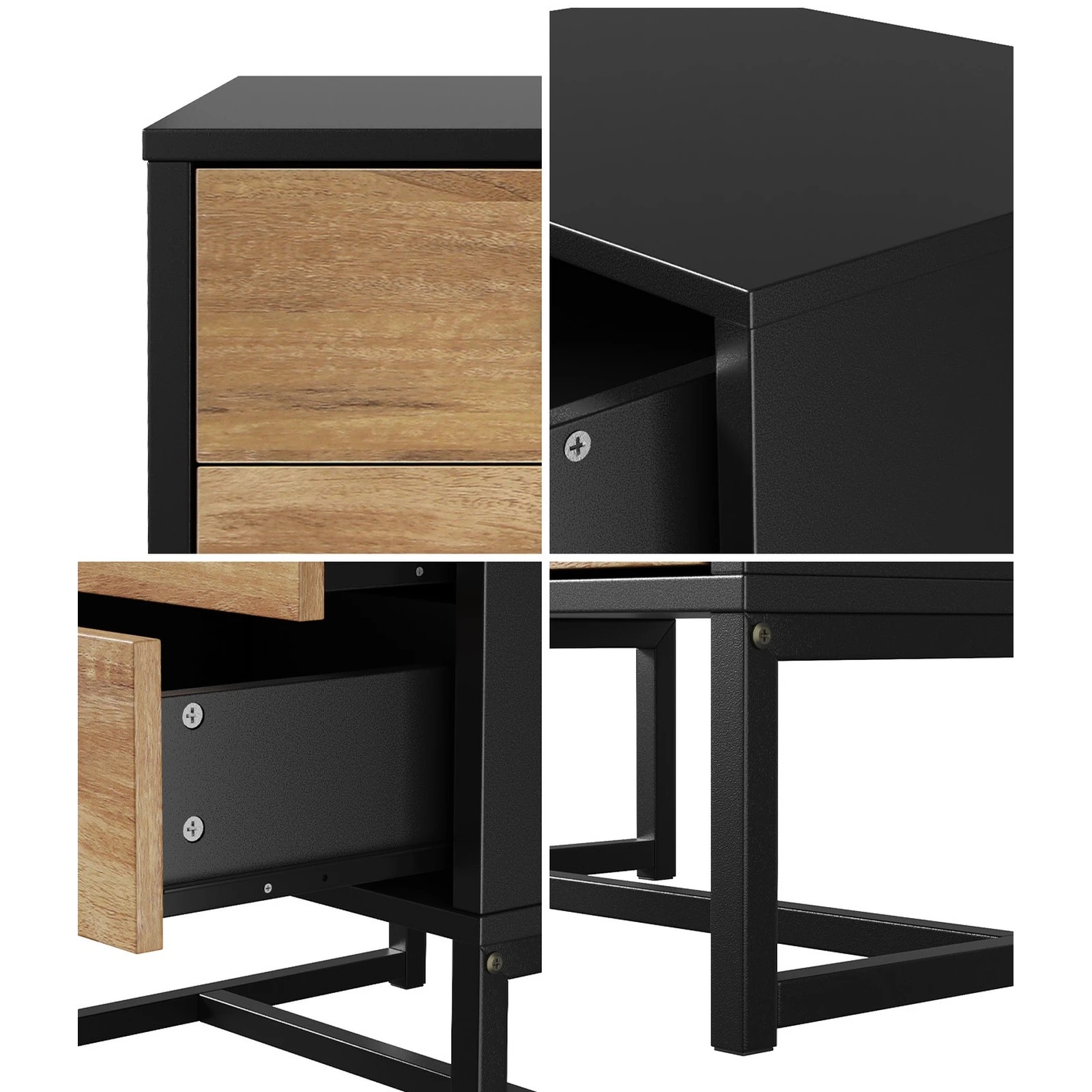 5 Oikiture 2x Bedside Table 2 Drawers Side Tables Storage Nightstand Metal - Multi, 5 of 9