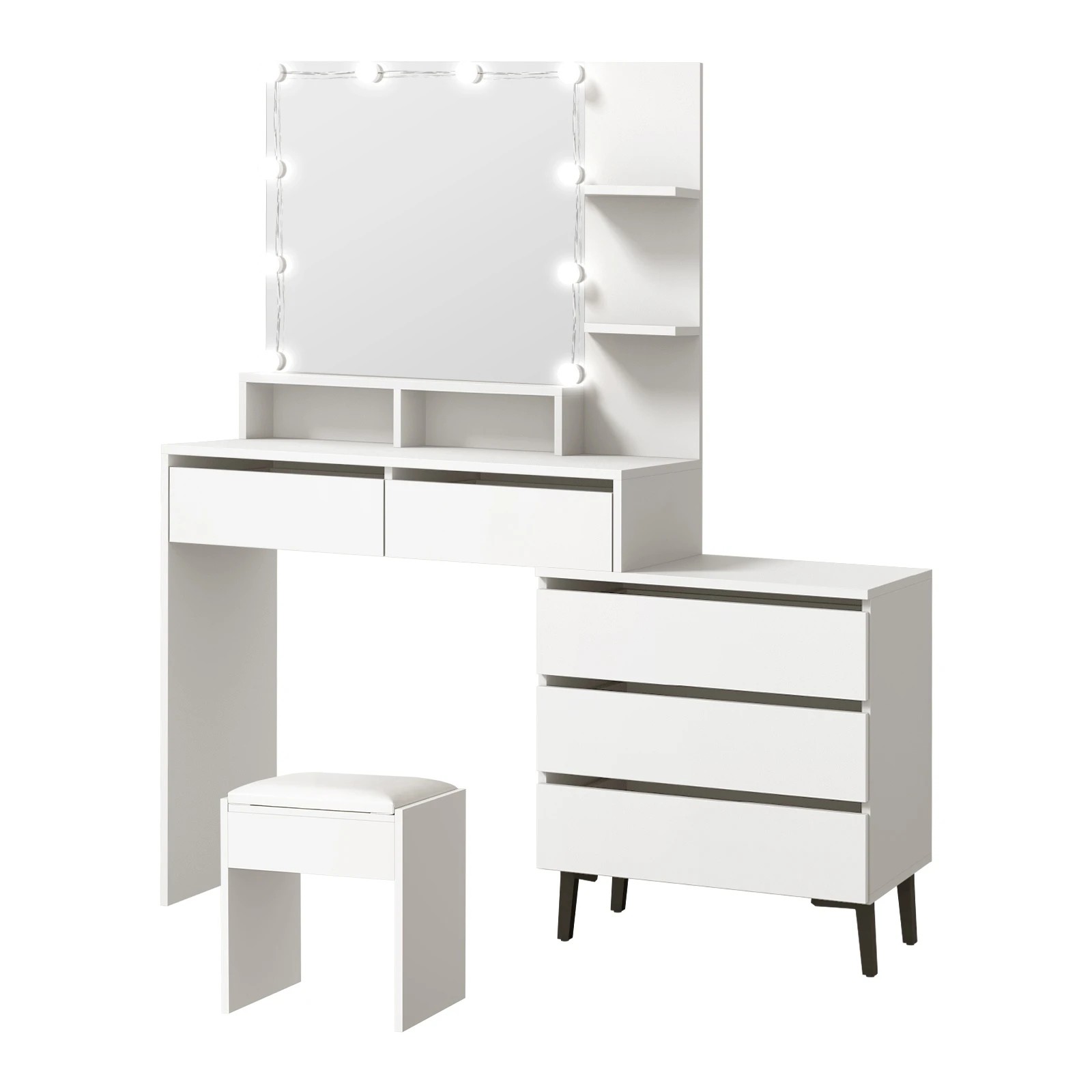 1 Oikiture Dressing Table Stool Set Makeup Mirror 10 Led Bulbs Cabinet
 - White, 1 of 9