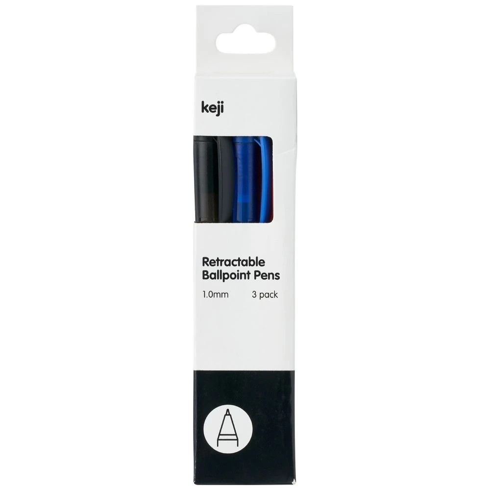 1 Keji Retractable Ballpoint Pens 1.0mm Assorted 3 Pack, 1 of 2