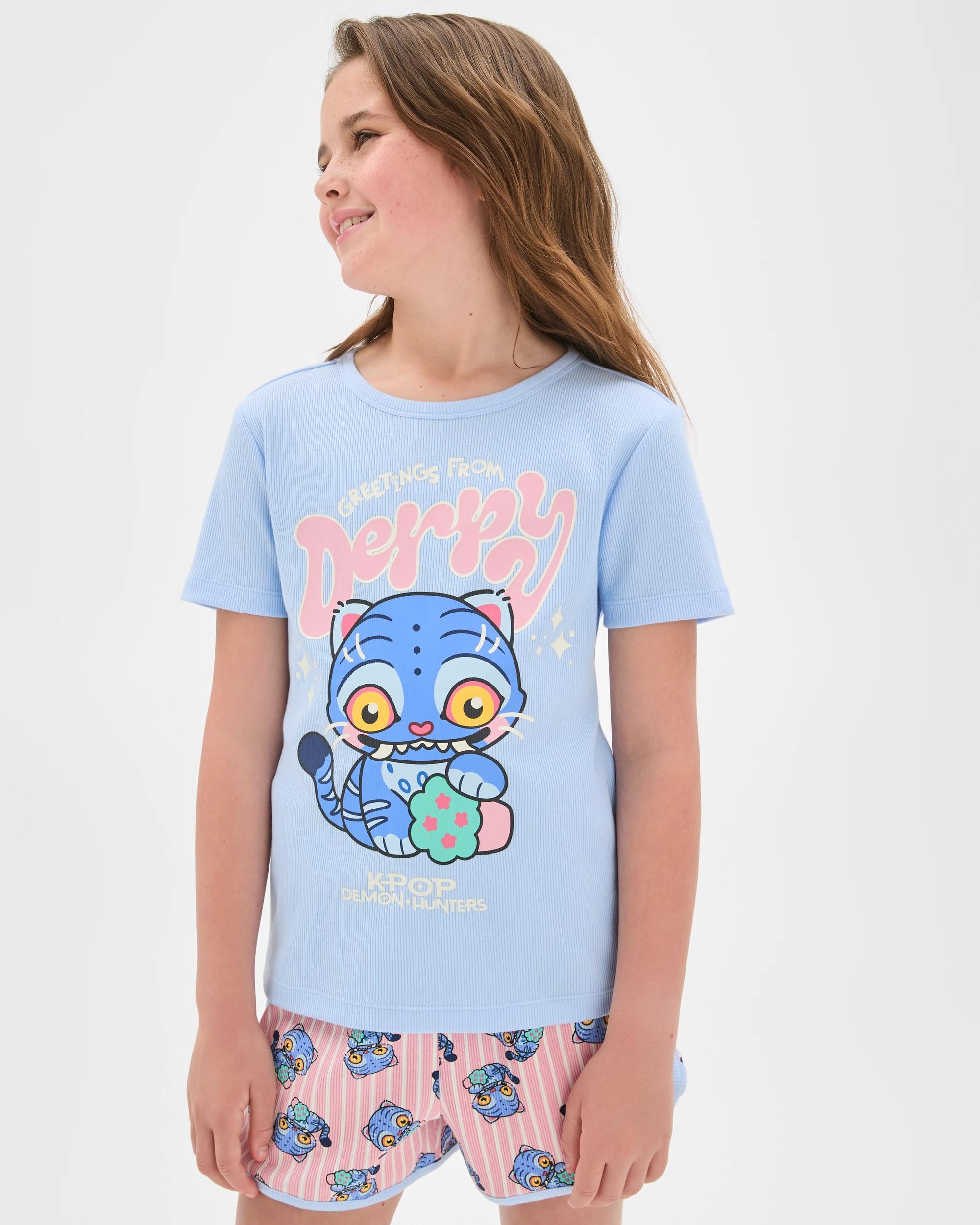 2 KPop Demon Hunters Derpy Licensed Australian Cotton Girls Elevated Pyjama Set KPOP DERPY MULTI, 2 of 8