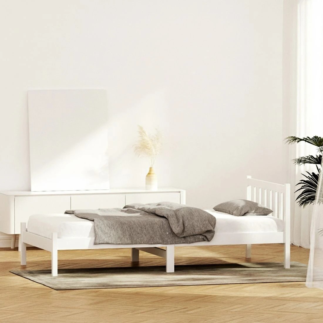 5 Artiss Bed Frame Single Size Wooden  SOFIE - White, 5 of 8