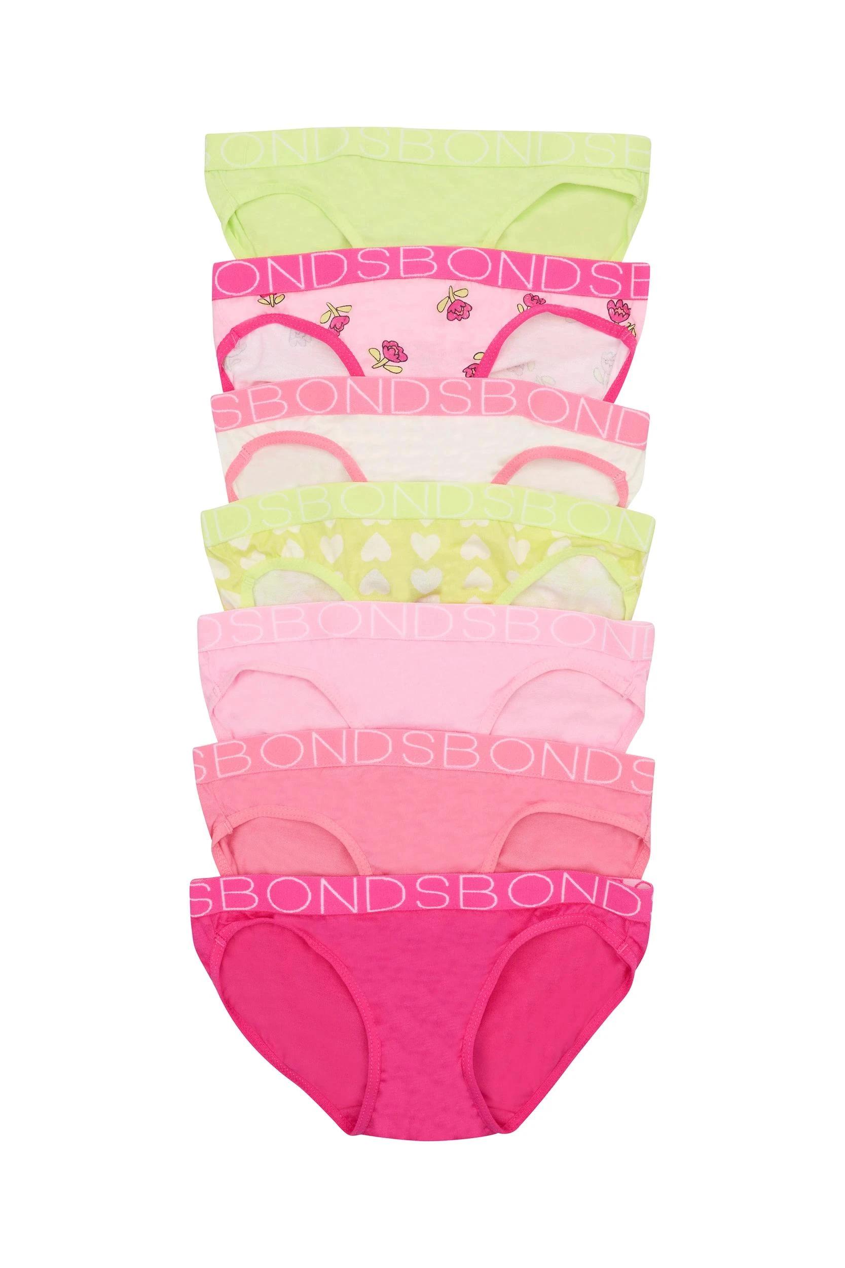 1 Bonds 7 Pack Girls Bikini Briefs SUNLIT PETAL/LEMON, 1 of 3