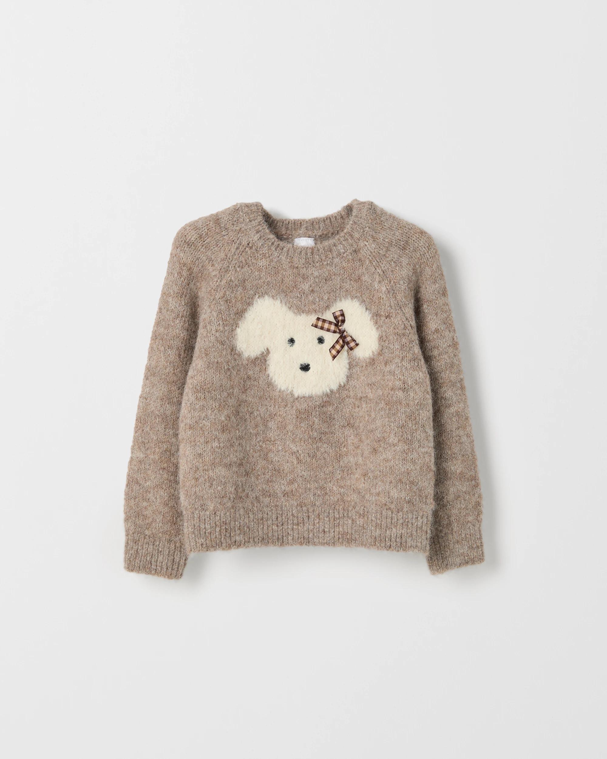 1 Target Kids Fluffy Dog Embroidered Knit Jumper BROWN, 1 of 2