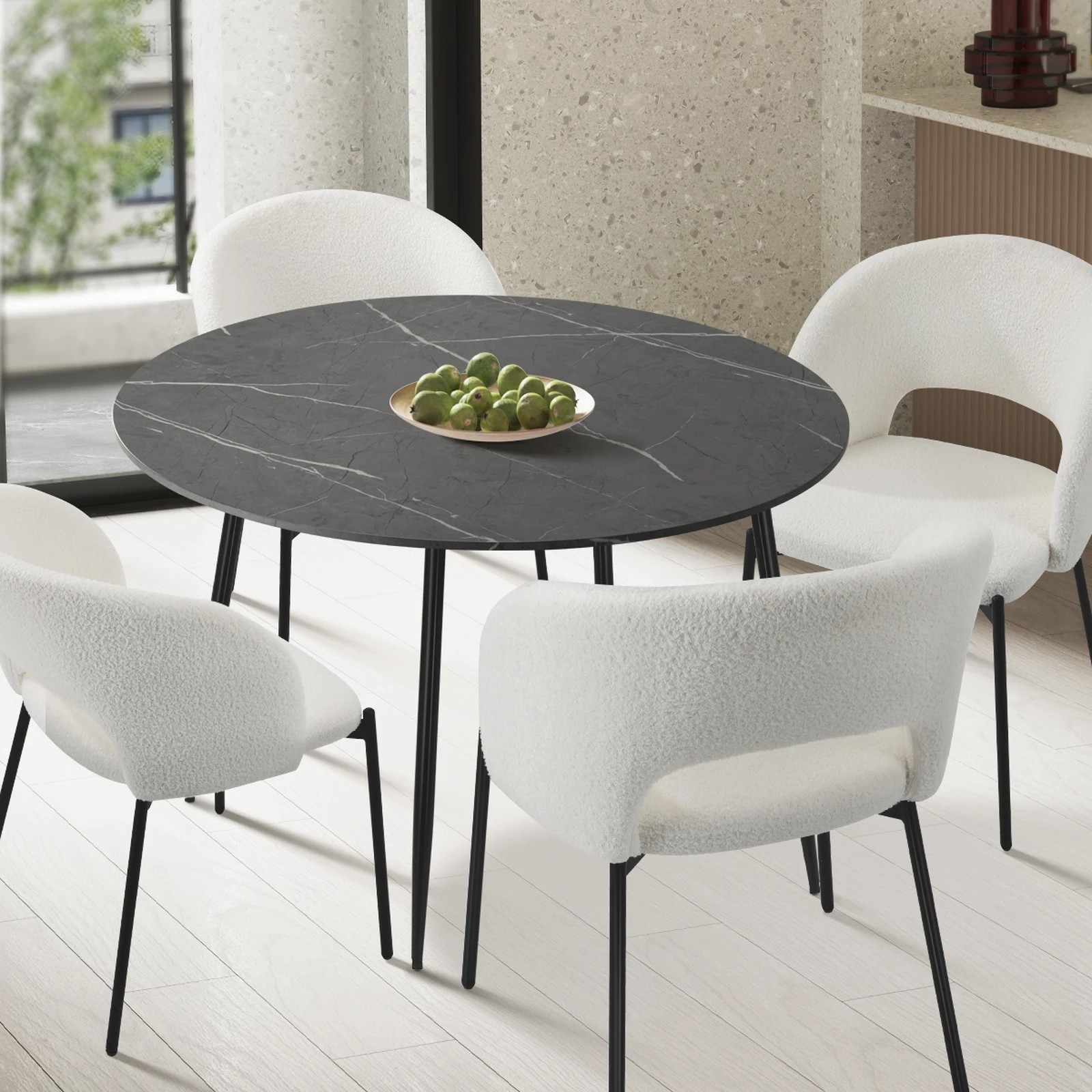 3 Oikiture 110cm Dining Table Round Wooden Table With Marble Effect Metal Legs
 - Multi, 3 of 9