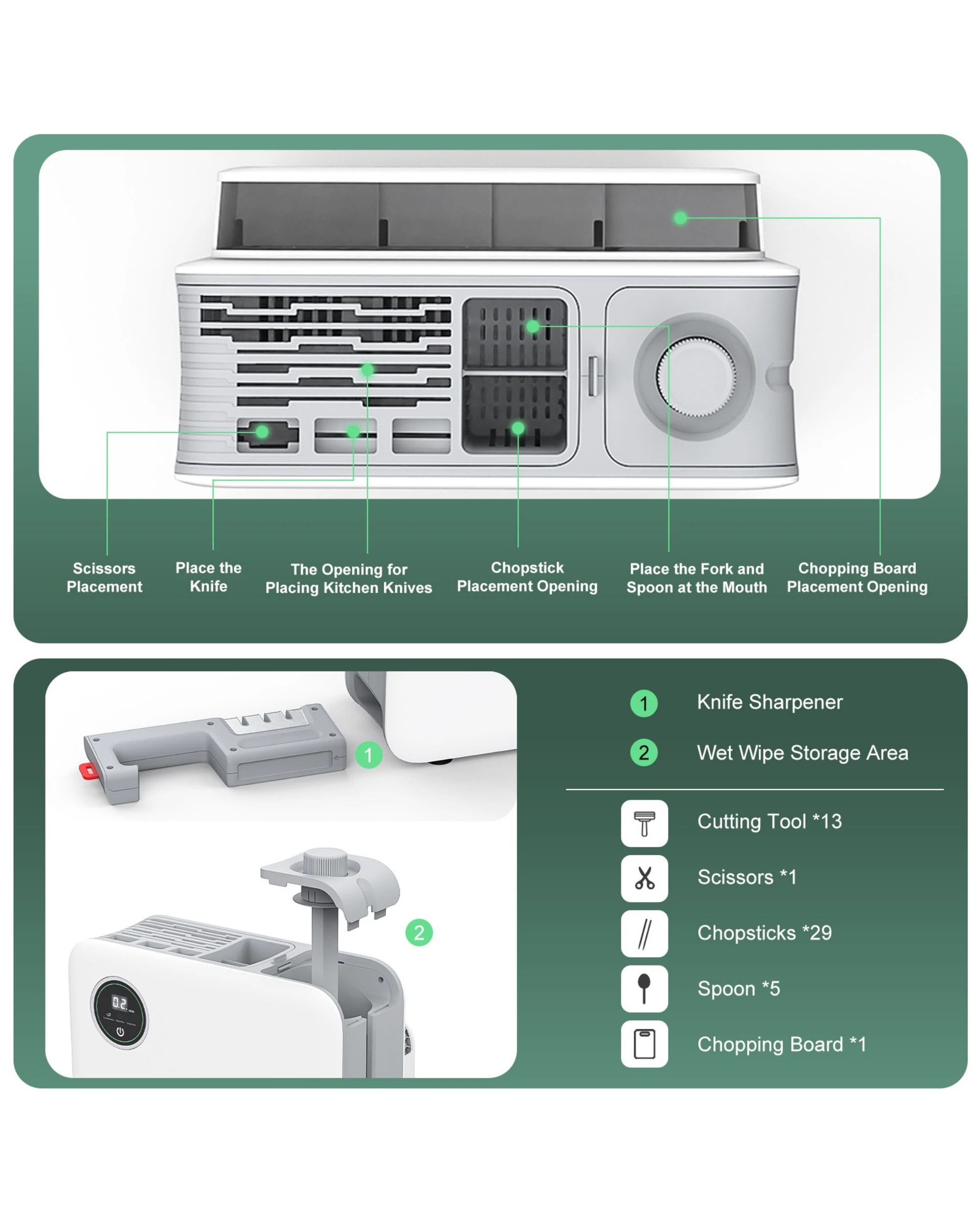 6 Advwin Knife Sterilizer And Sharpener Station, Kitchen Cutlery Disinfection Rack With 3 Modes, 6 of 7