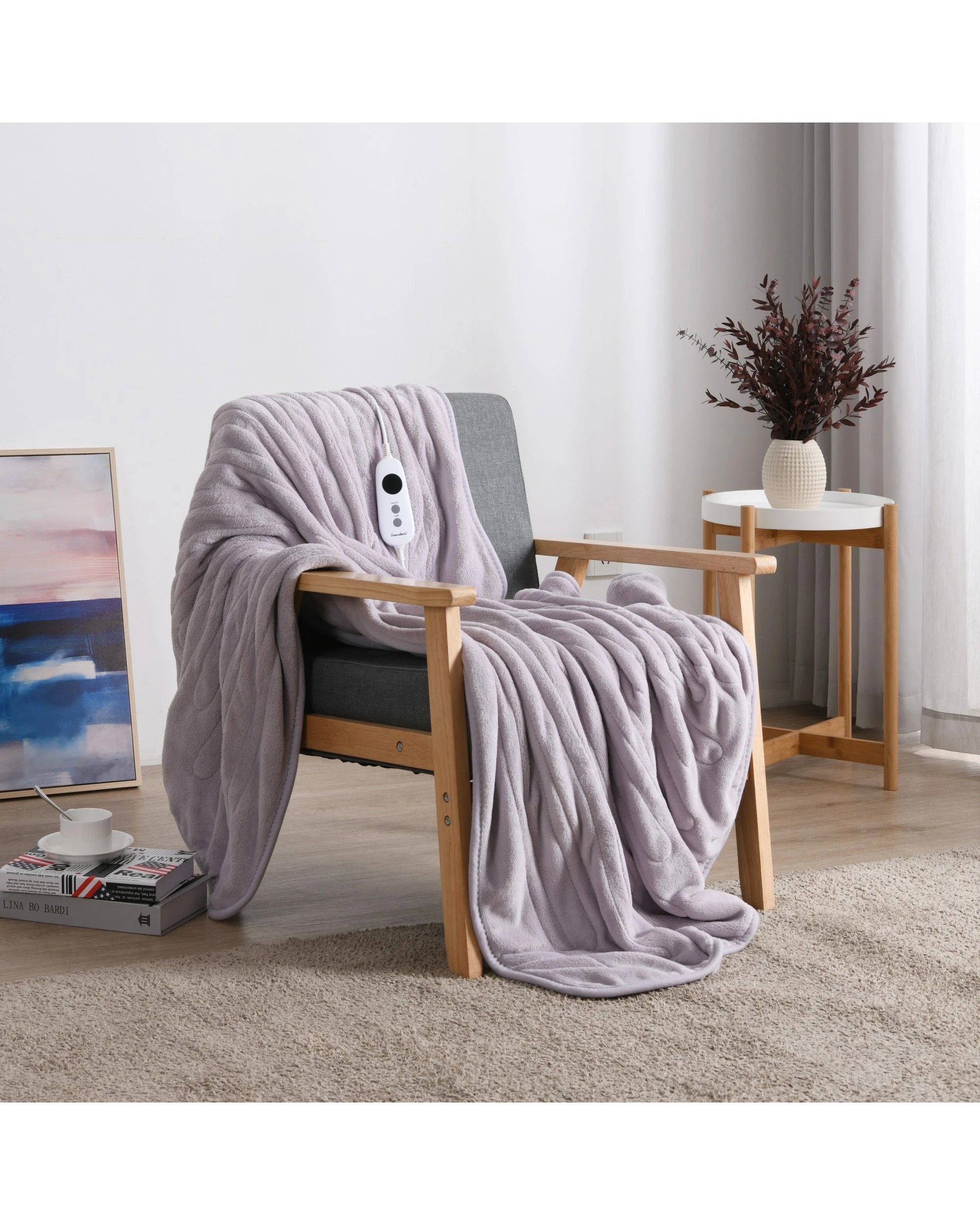 1 Dreamaker Kingston Coral Fleece Electric Heated Throw Blanket 130x160cm - Lavender, 1 of 7