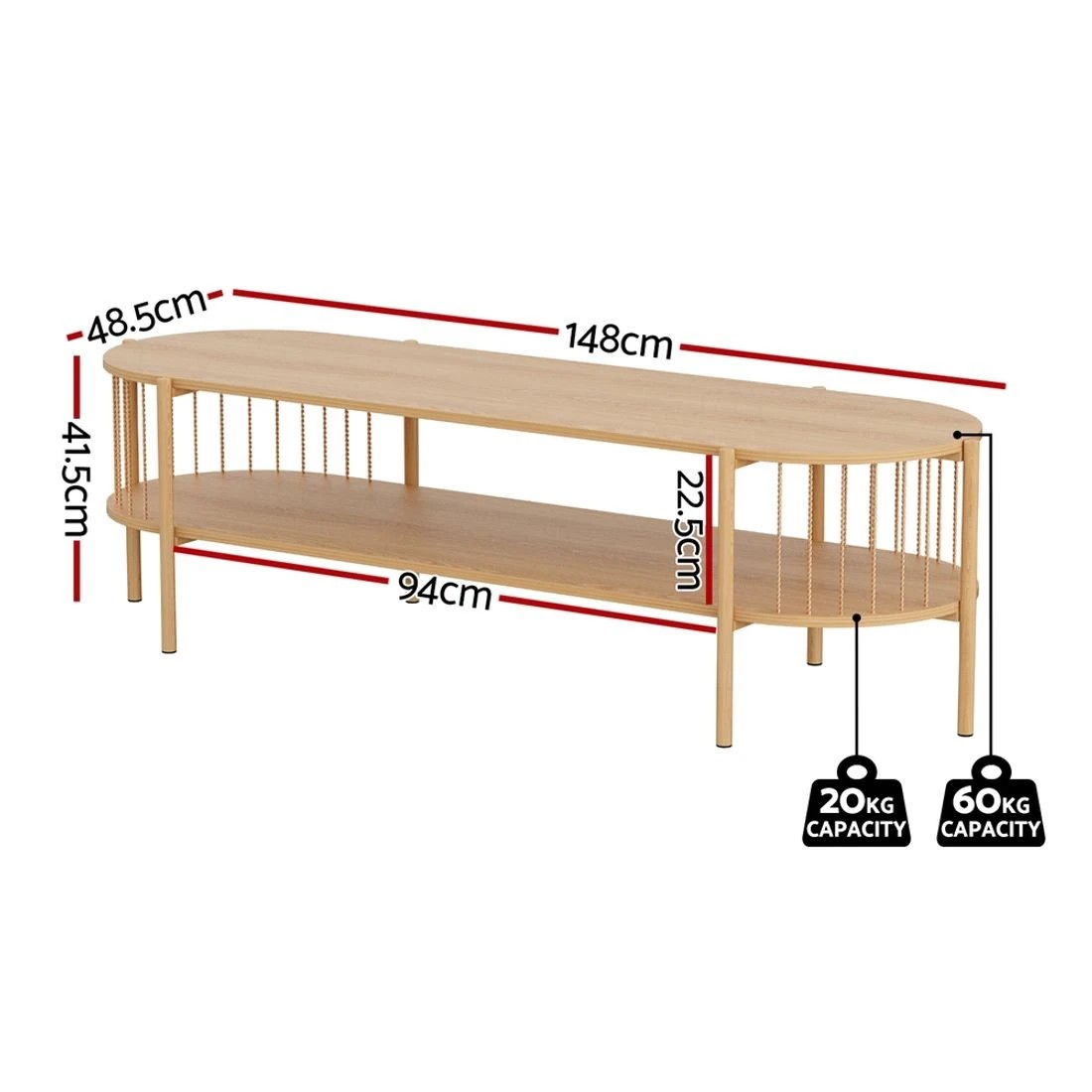 4 Artiss TV Unit Entertainment Unit Storage Shelf 148cm - Brown, 4 of 8