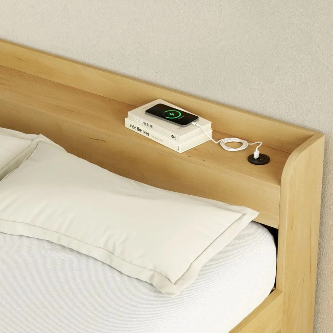 4 Artiss Bed Frame Queen Size with Charging Ports and 2 Drawers - Natural, 4 of 7
