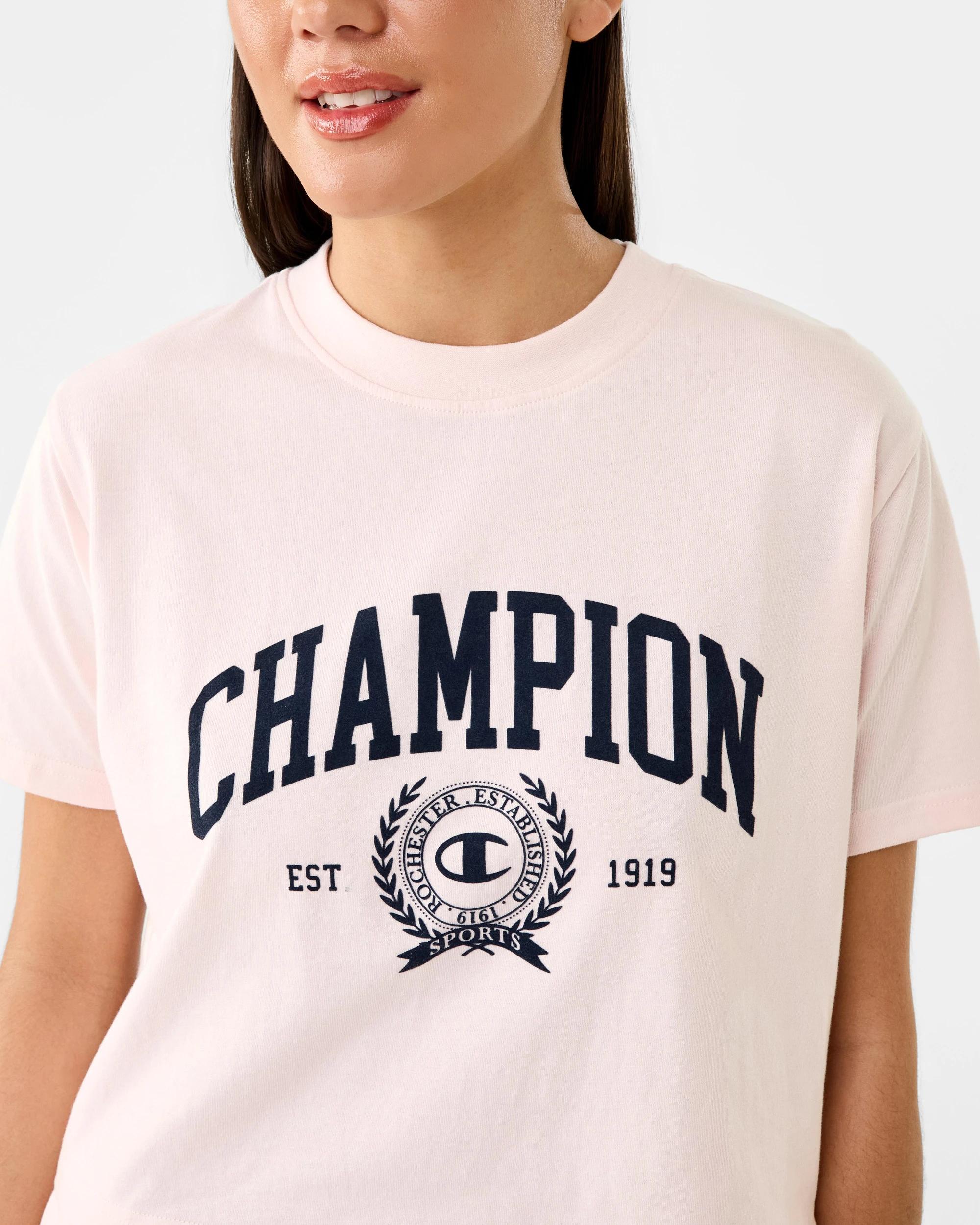 6 Champion Varsity Womens Crop T-shirt Pale Mauve, 6 of 8