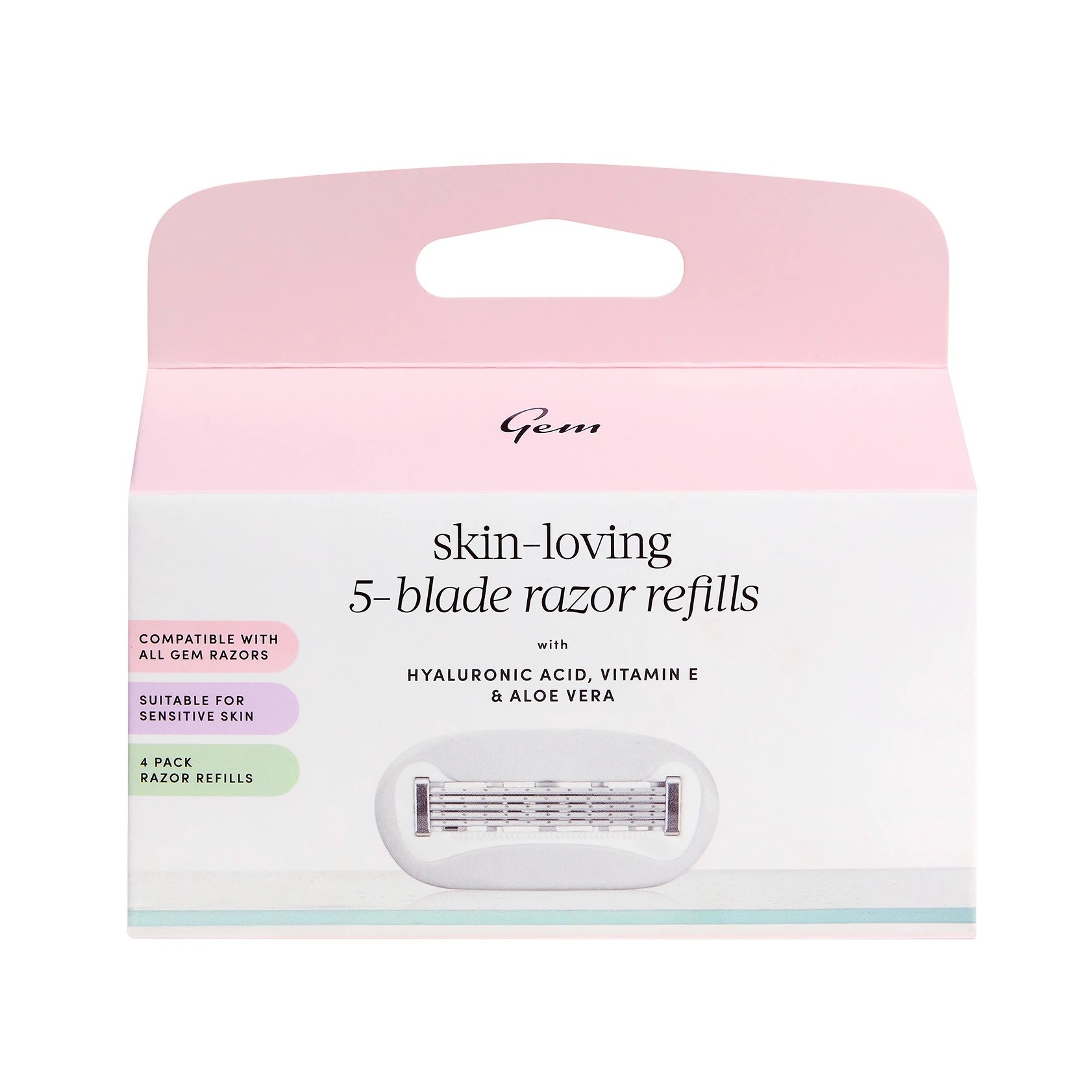 3 Gem 4 Pack Skin-Loving 5-Blade Razor Refills - Hyaluronic Acid, Aloe Vera and Vitamin E, 3 of 6