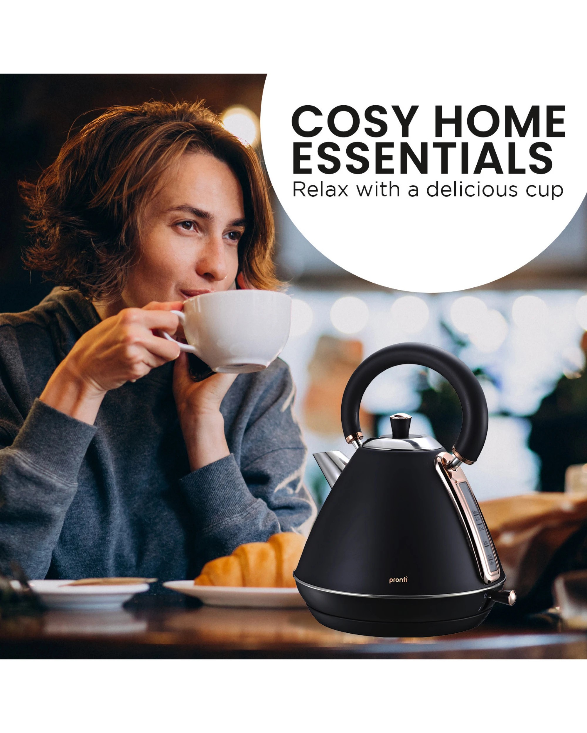 9 Pronti 1.7l Rose Trim Collection Kettle - Black, 9 of 10