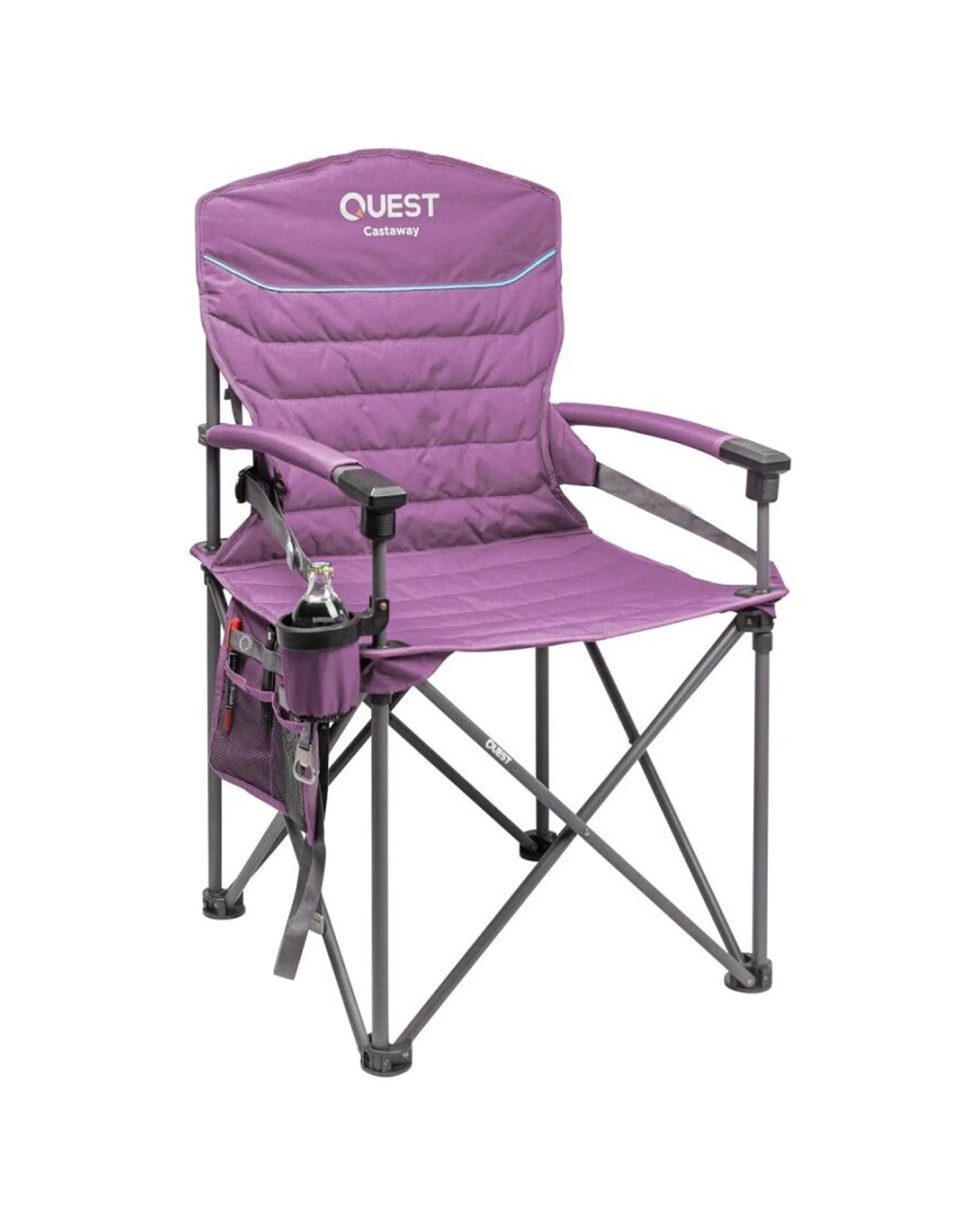 1 Quest Outdoors Castaway Hard Arm Camping Chair Padded Arms 200kg Weight Capacity - Purple, 1 of 7
