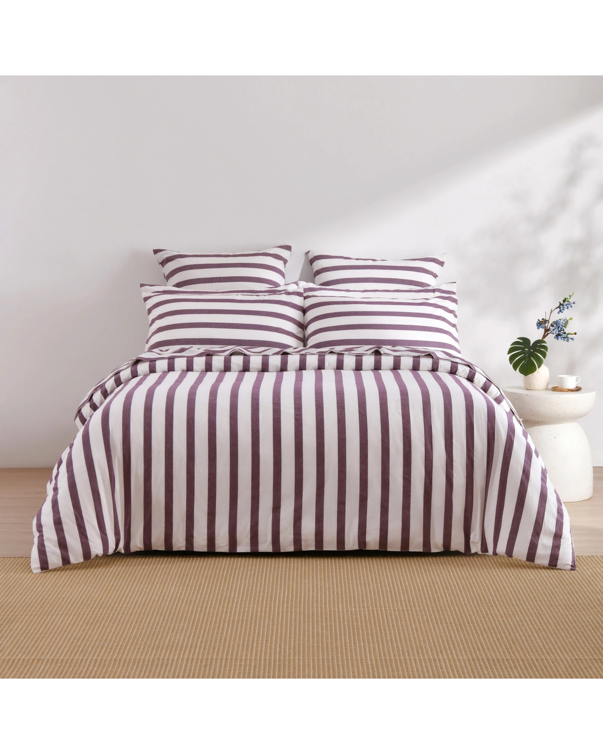 5 Dreamaker Cove Yarn Dyed Washed Cotton Striped Quilt Cover Set - Single Bed - Plum, 5 of 7