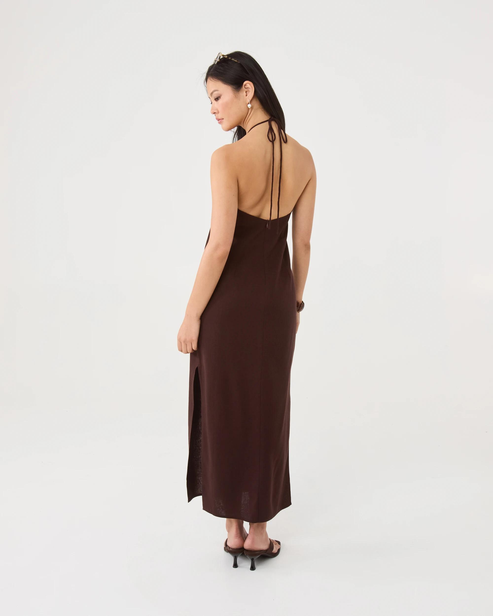 5 Sleeveless Linen Blend Maxi Slip Dress Choc Plum, 5 of 9