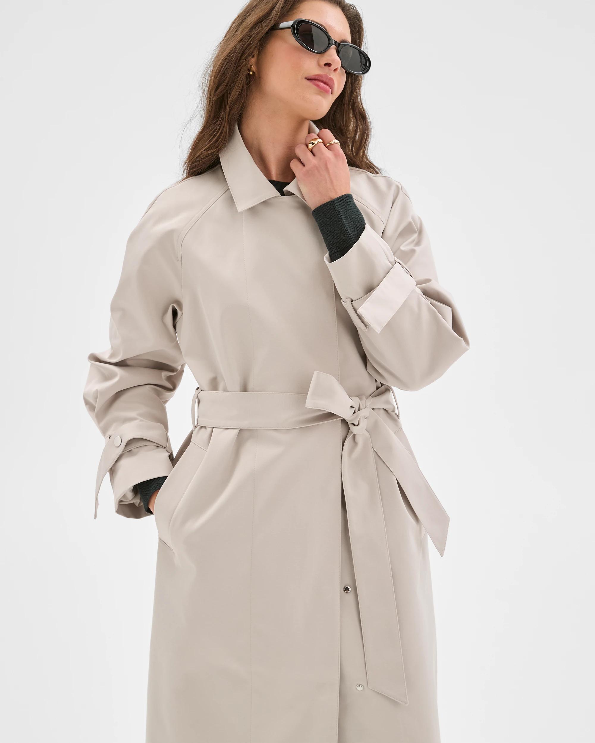 4 Target Petites Petites Statement Trench Coat FOG BEIGE, 4 of 7