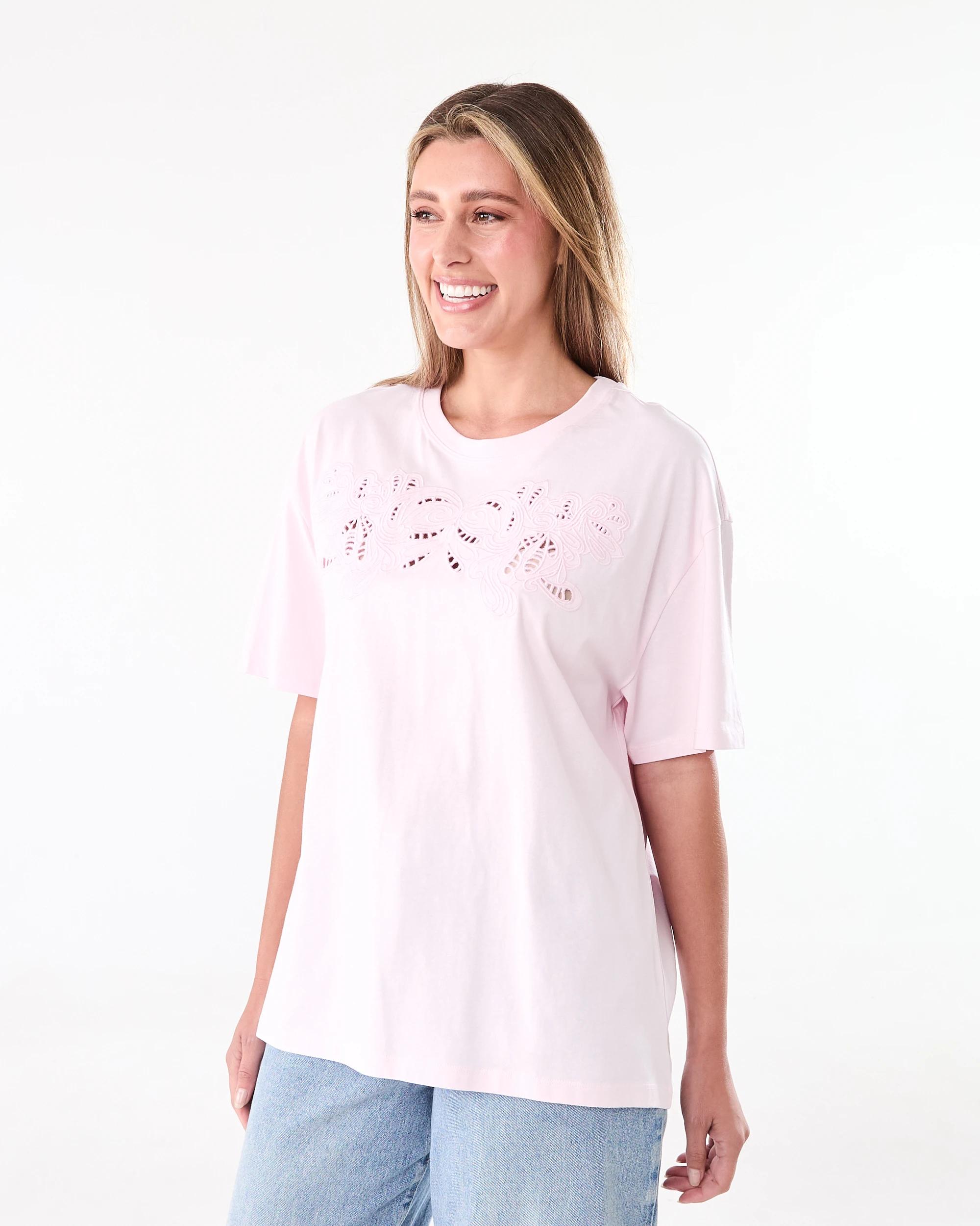 2 Short Sleeve Embroidery Detail T-shirt Bllet Pink, 2 of 6