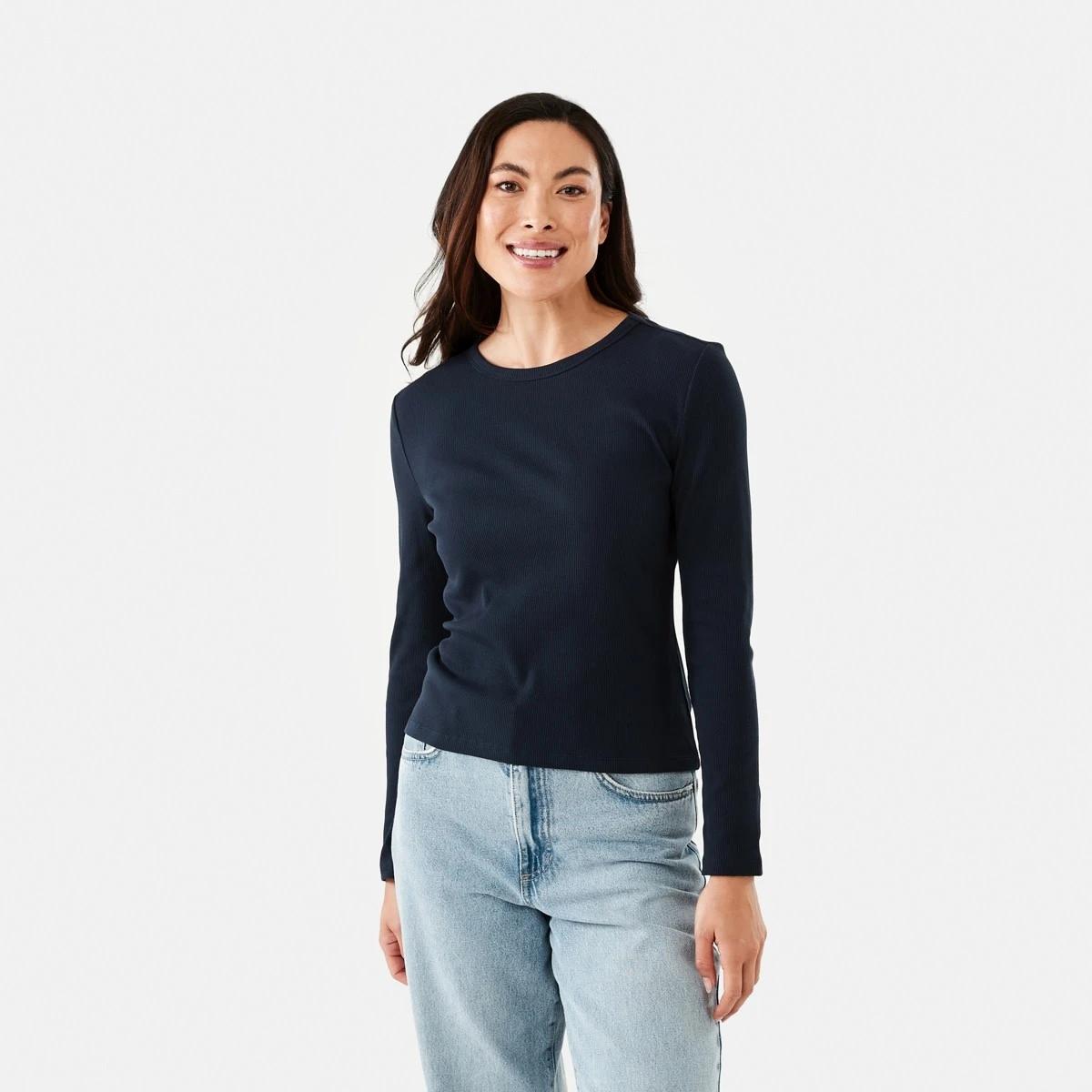 2 Long Sleeve Rib Crew T-shirt Navy Blaze, 2 of 6