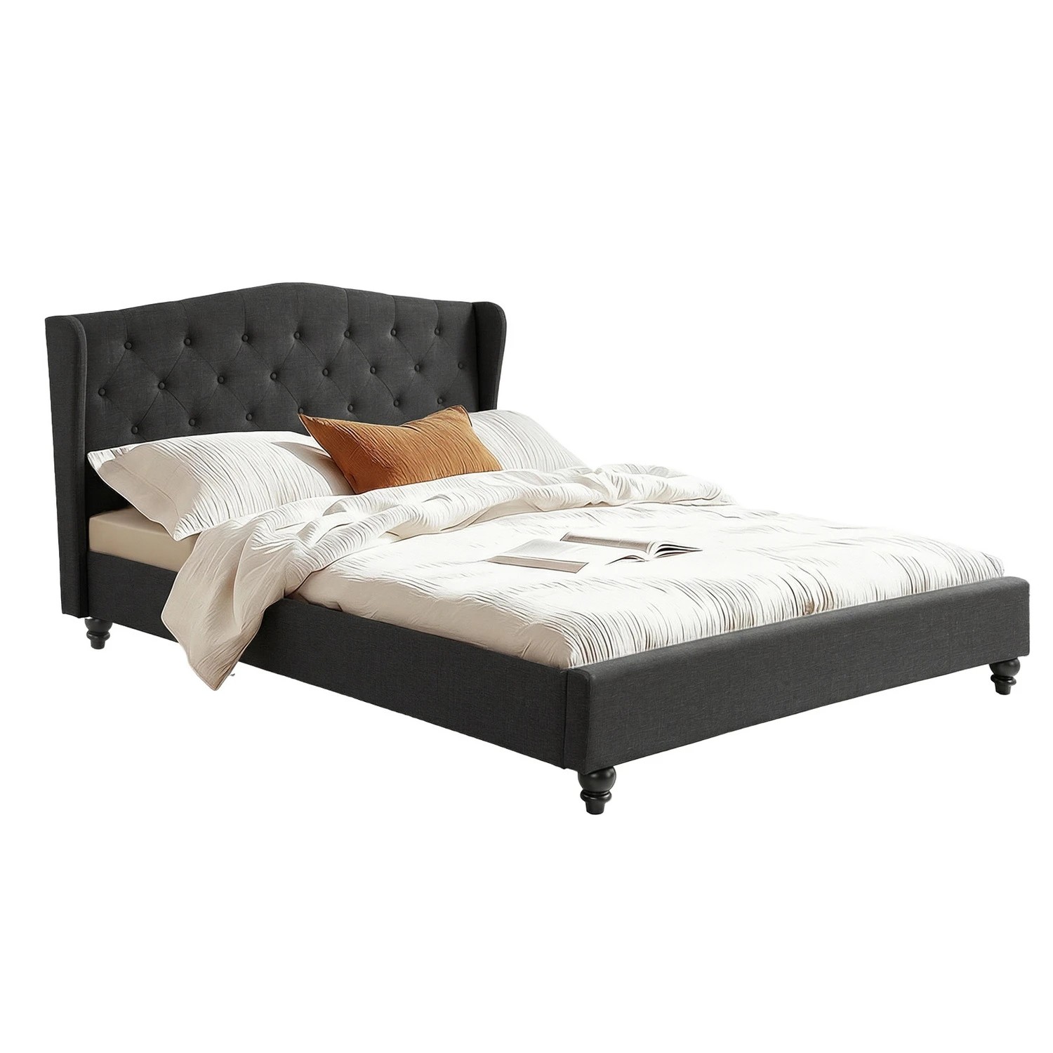 1 Artiss Queen Bed Frame Wingback Headboard Charcoal  Linen Upholste Platform - Charcoal, 1 of 6
