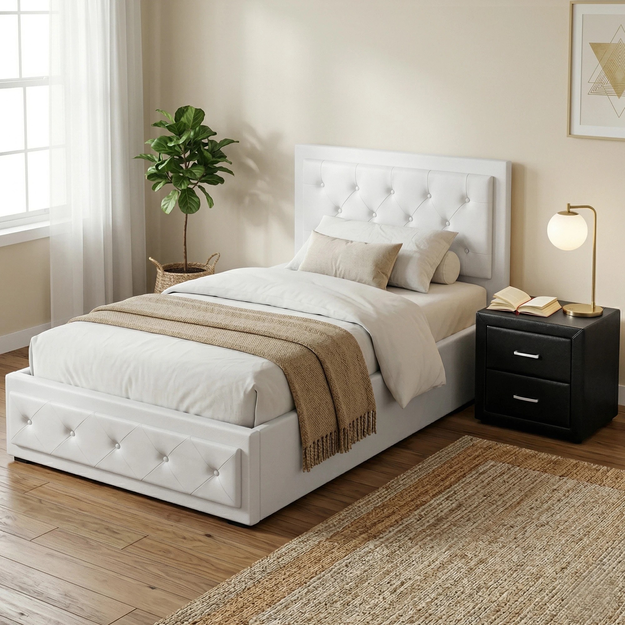9 Artiss Bed Frame with Storage Leather Gas Lift Bed Bedside Table Set Tufted Headboard - King Single Bed - Multi, 9 of 9