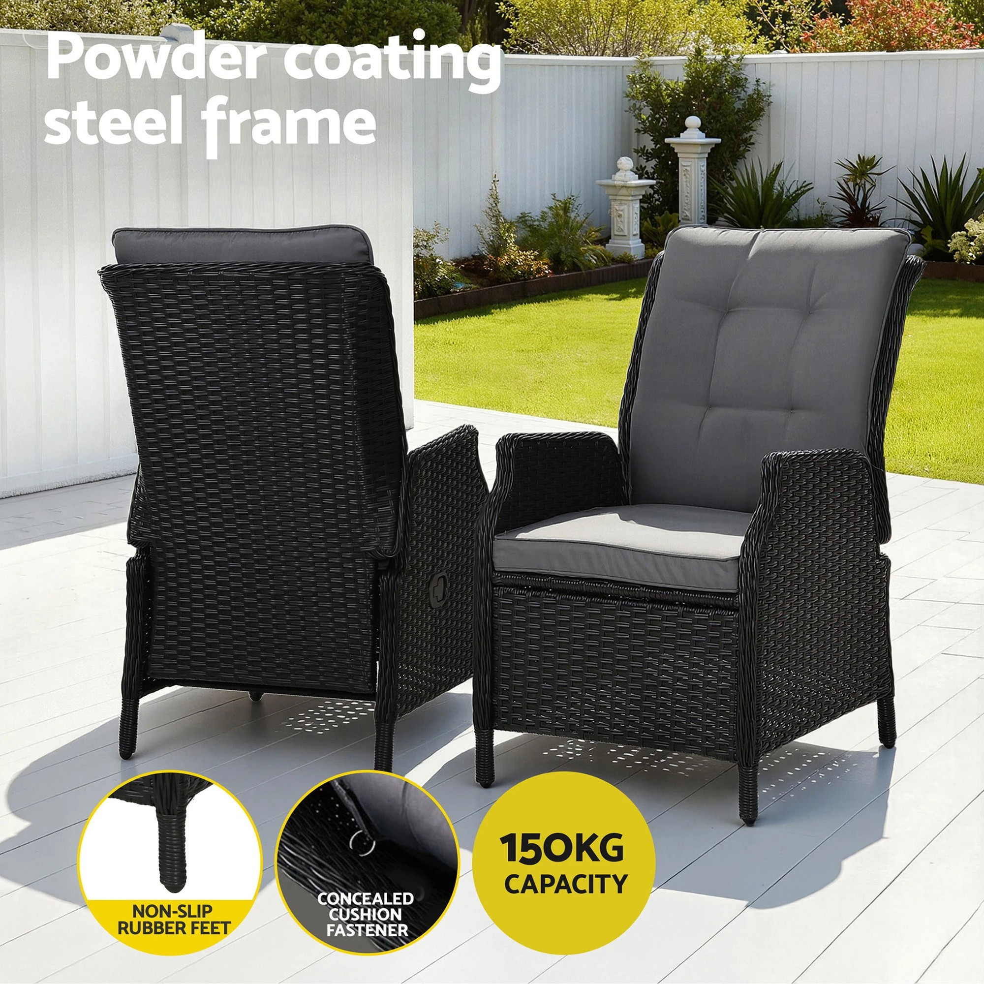 6 Gardeon Recliner Chair Sun lounge Wicker Lounger Outdoor Furniture Patio - Black, 6 of 9