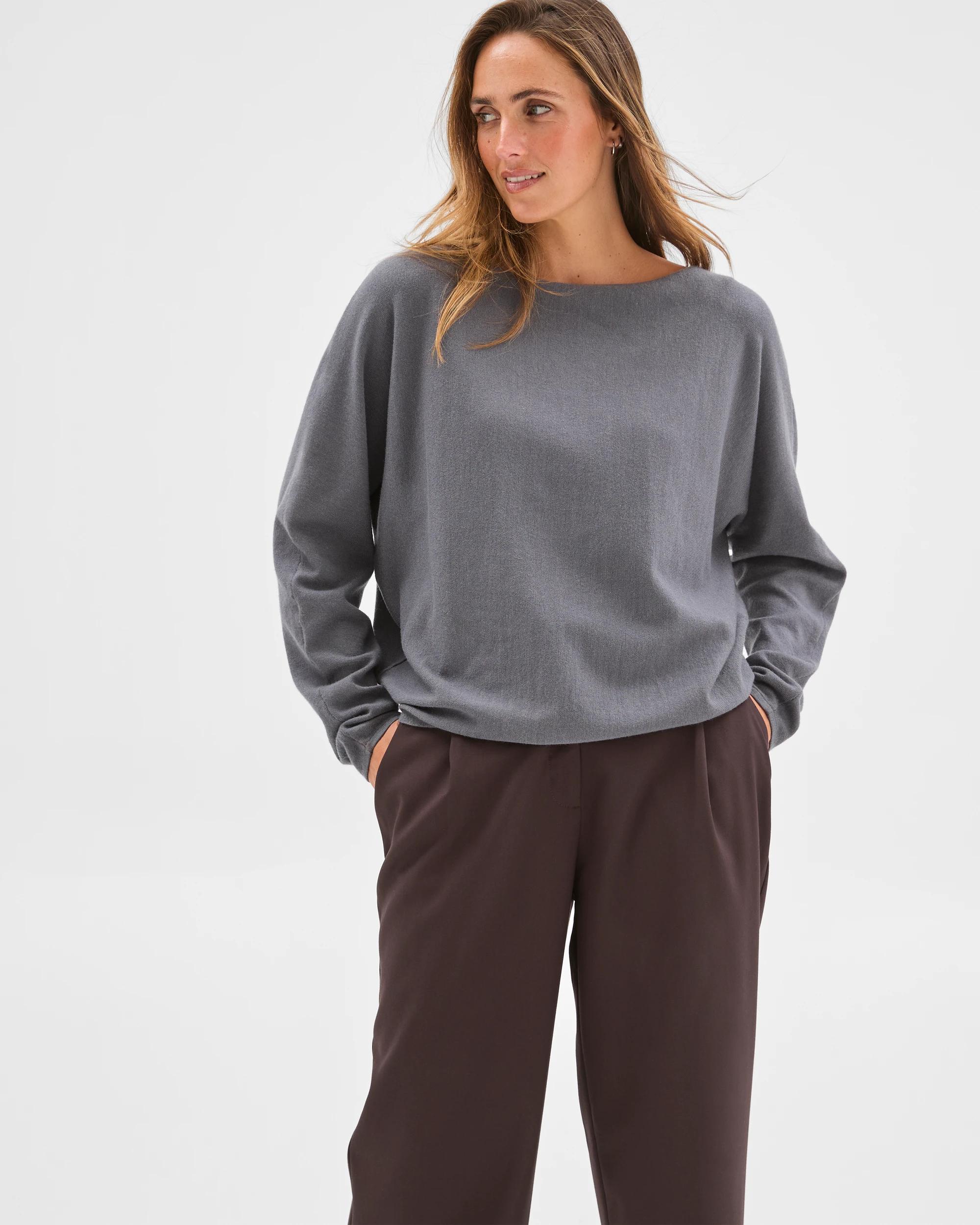 1 Preview Dolman Sleeve Boat Neck Knit Jumper CHARCOAL MARLE, 1 of 6