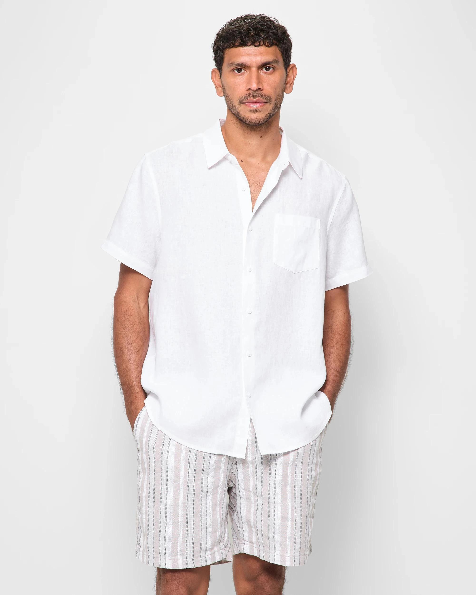 1 Target Man European Linen Short Sleeve Shirt WHITE, 1 of 9