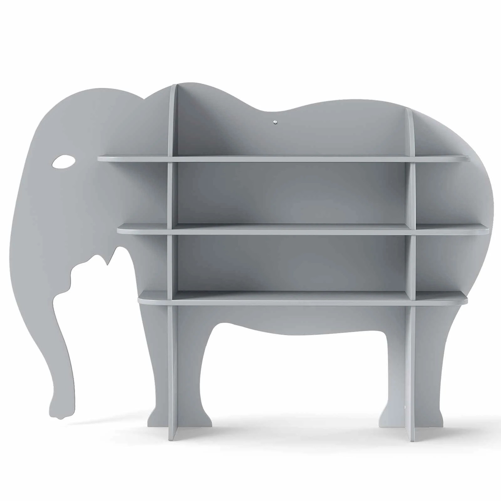 1 Costway 3-Tier Bookcase Elephant Bookshelf Wooden Display Shelf - Grey, 1 of 1