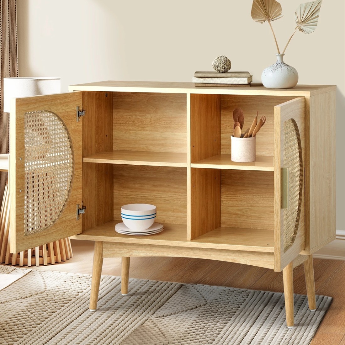 4 Oikiture Buffet Sideboard Rattan Storage Cabinet
 - Natural, 4 of 10