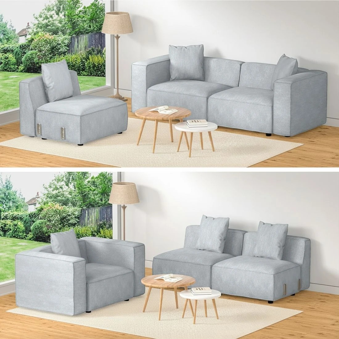4 Artiss Modular Sofa Chaise Set 3-Seater - Grey, 4 of 6