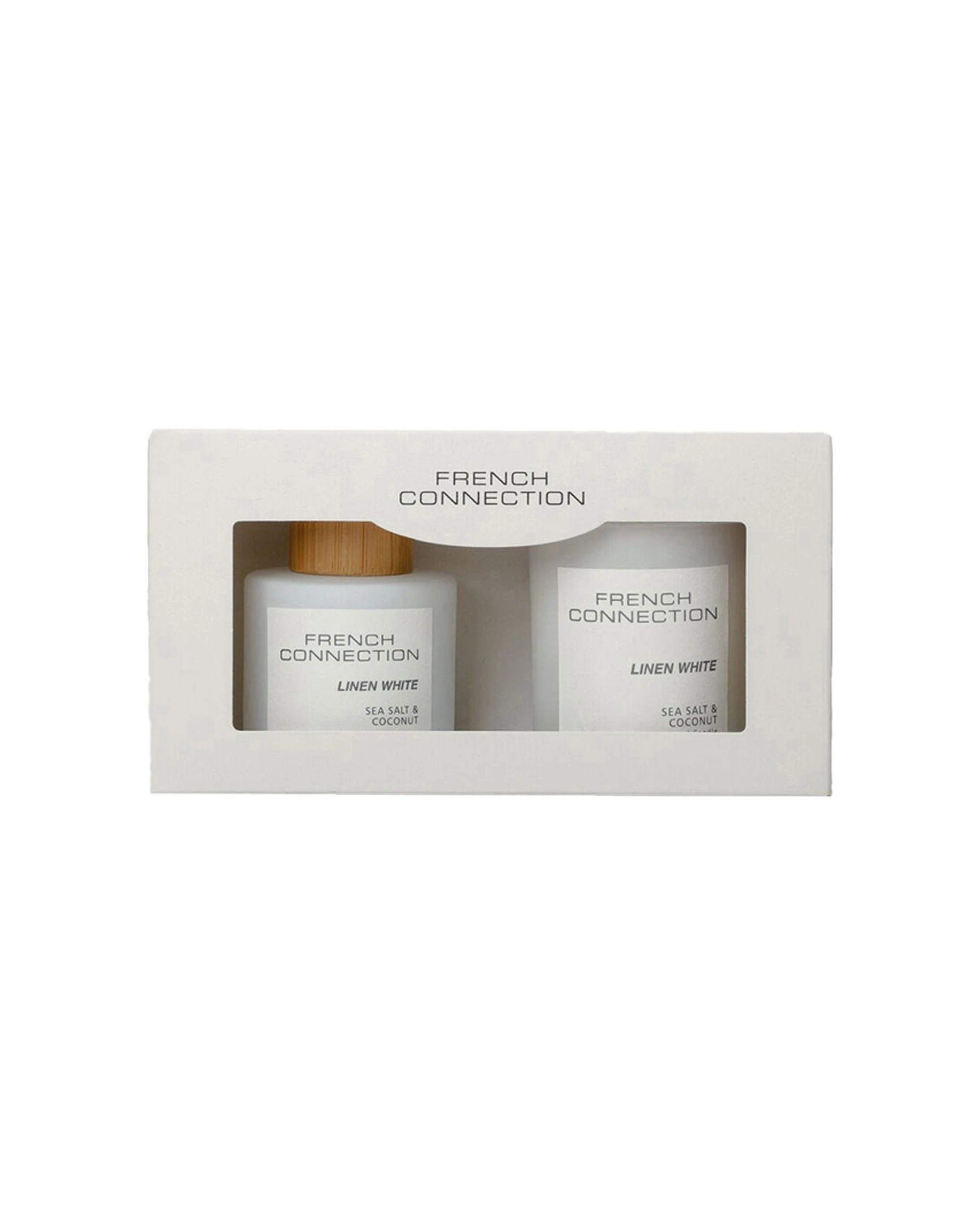 1 French Connection Candle & Diffuser Gift Set Linen Sea Salt Coconut - White, 1 of 4