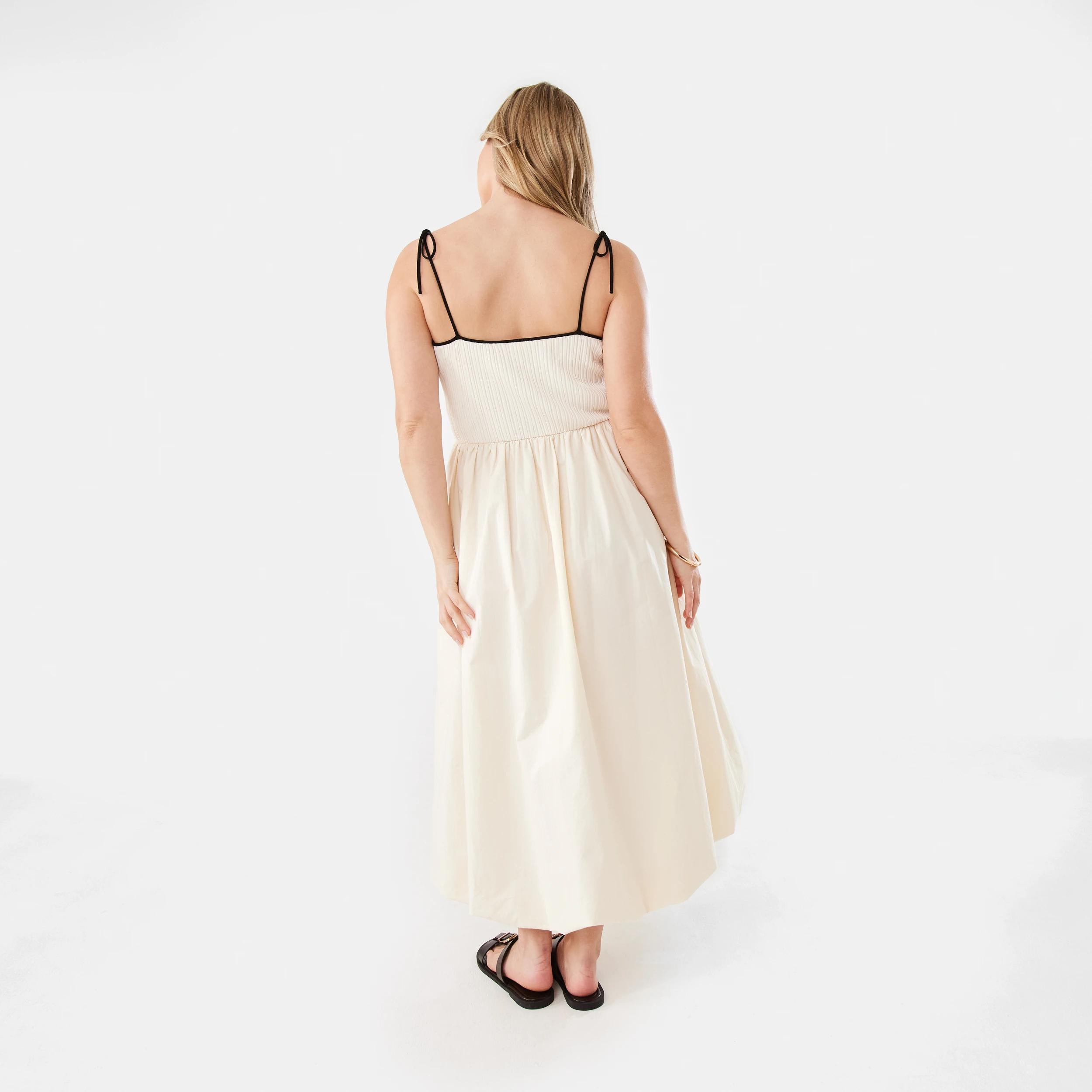 4 Sleeveless Knit Woven Bubble Hem Midi Dress Nat Beige, 4 of 11