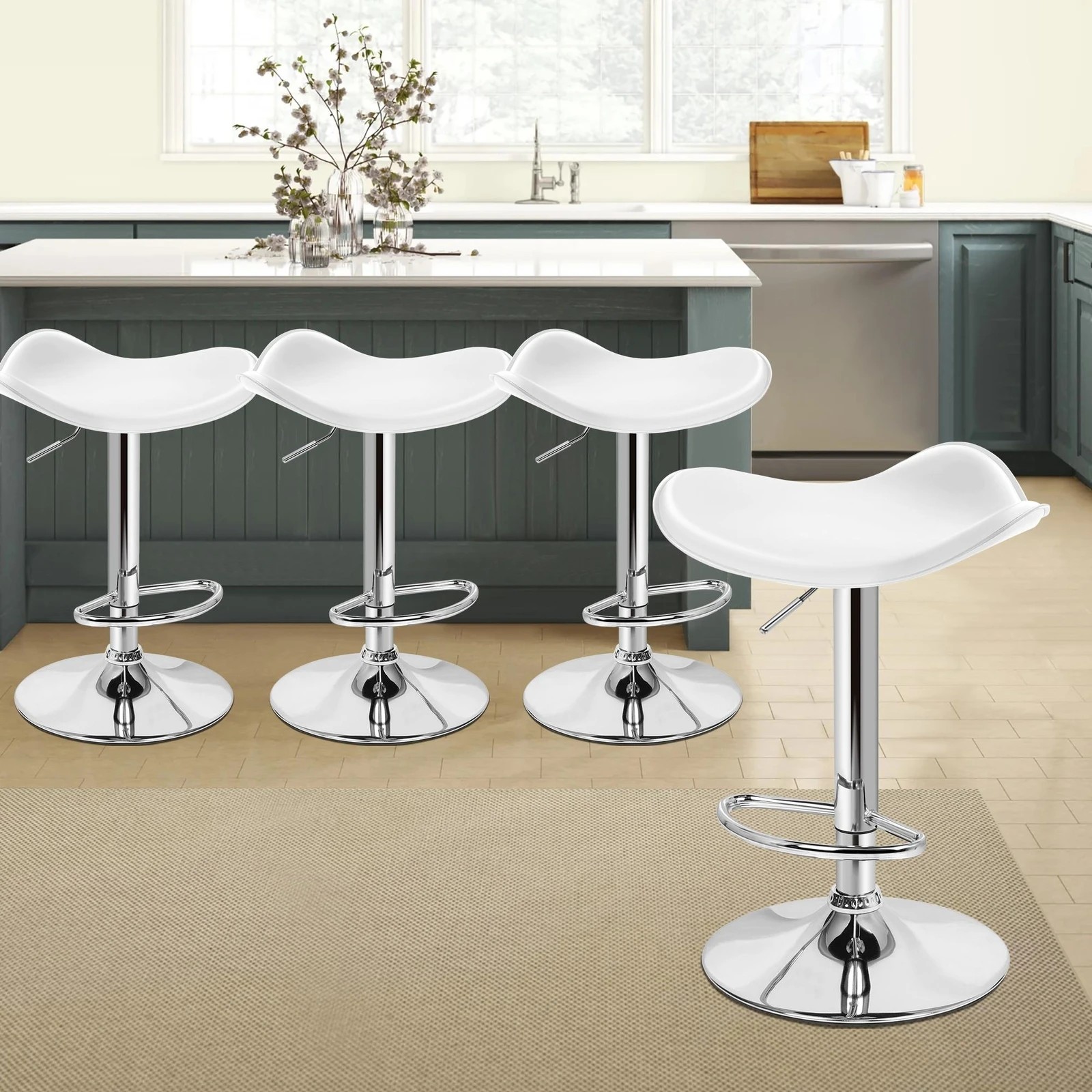 3 Alfordson 4x Bar Stools Portia Kitchen Swivel Chair Leather Gas Lift - White, 3 of 7