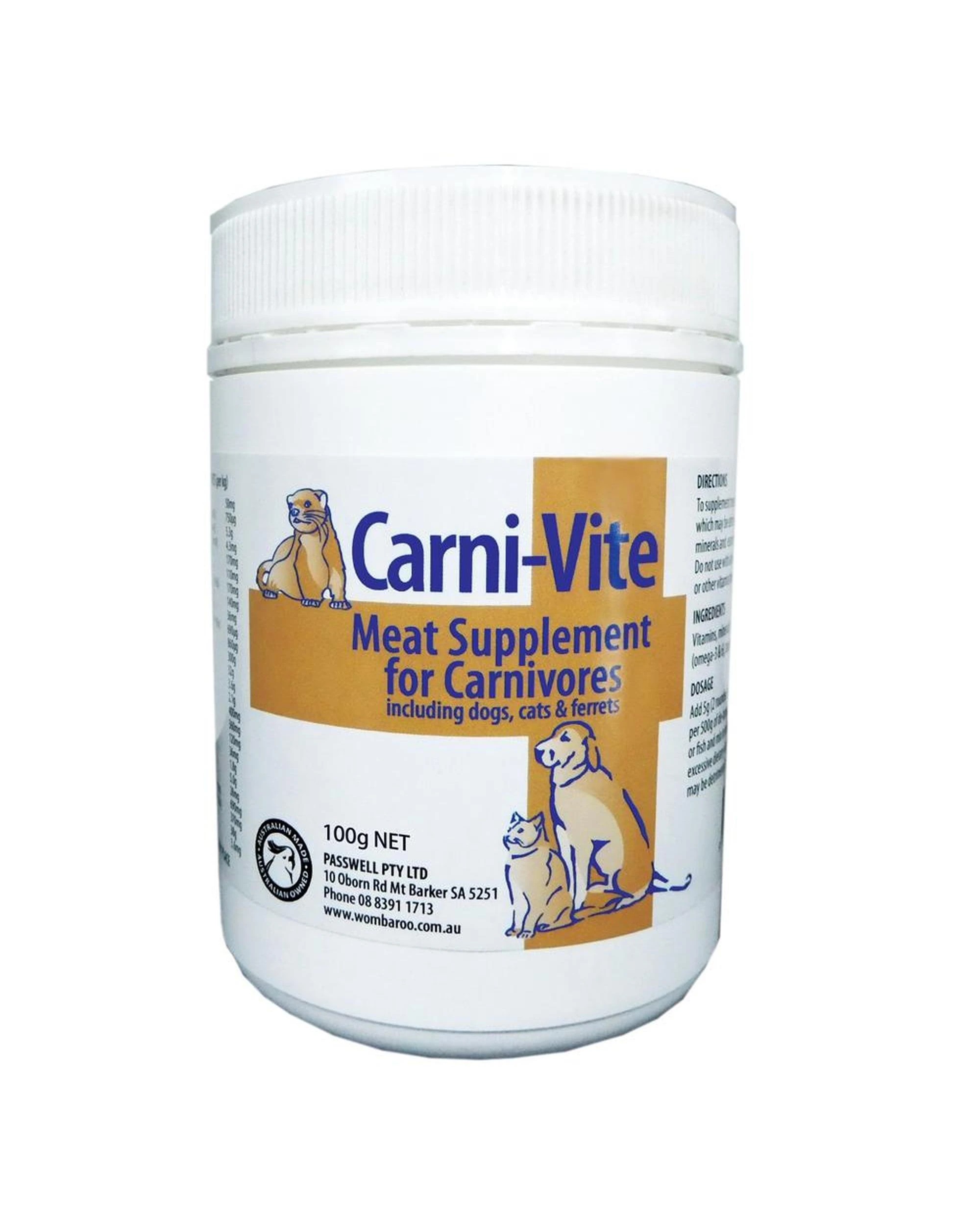 1 Wombaroo Carni-vite Meat Supplement for Dogs Cats & Ferrets 100g, 1 of 1