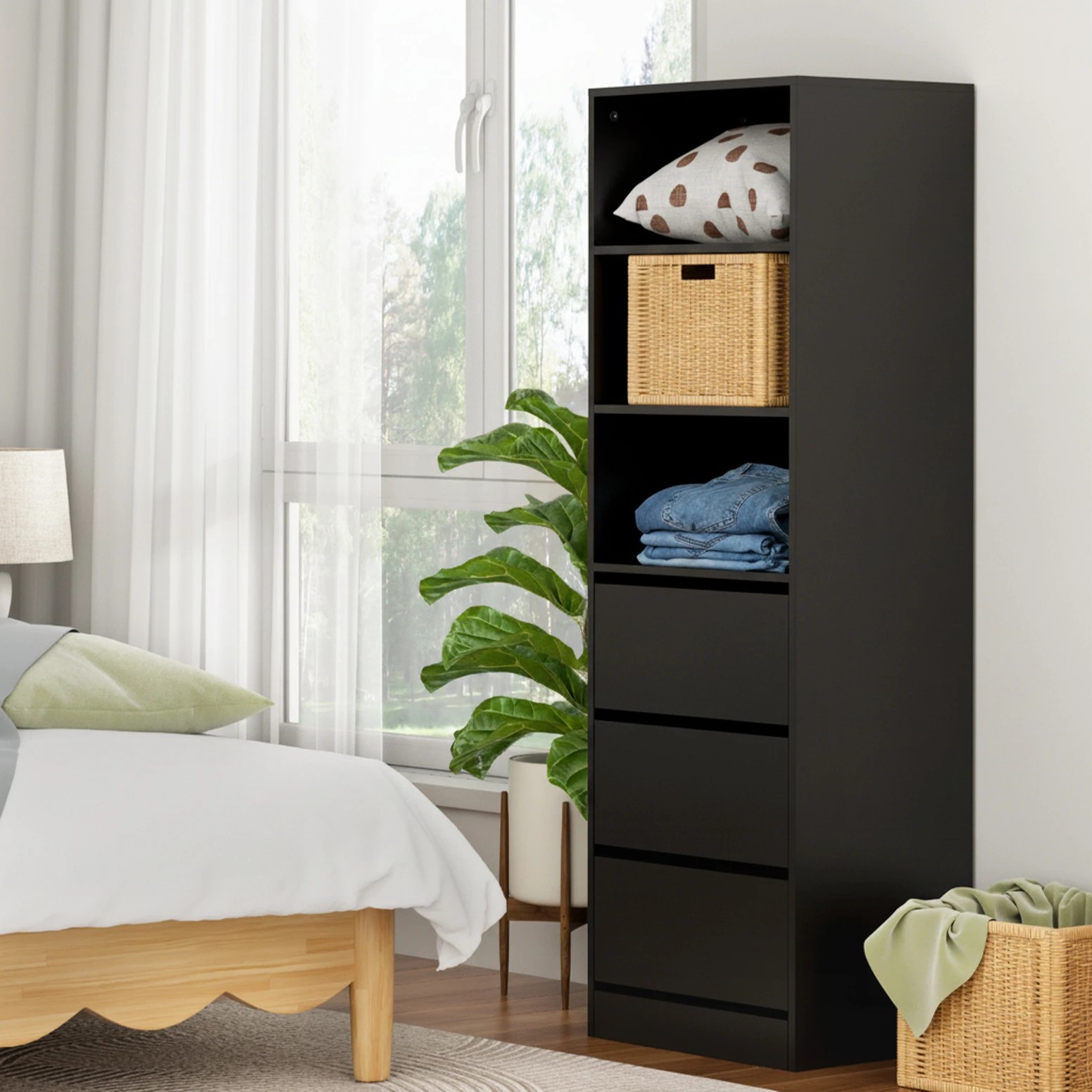 5 Artiss 3 Chest of Drawers Tallboy Cabinet - Black, 5 of 9