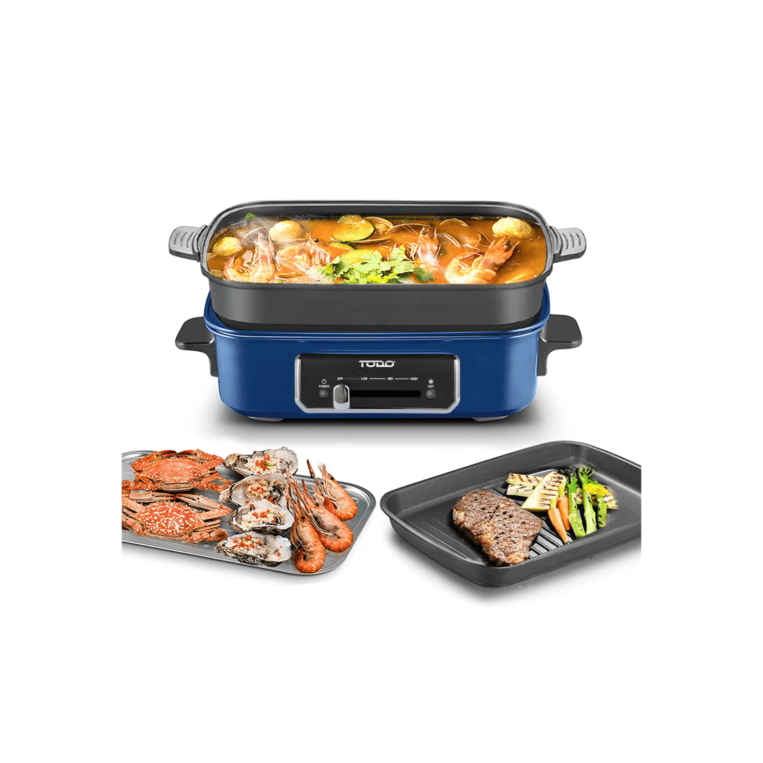 9 TODO 1400W 3-in-1 Electric Multifunction Cooking Pot BBQ Grill Pan Hot Pot, 9 of 9