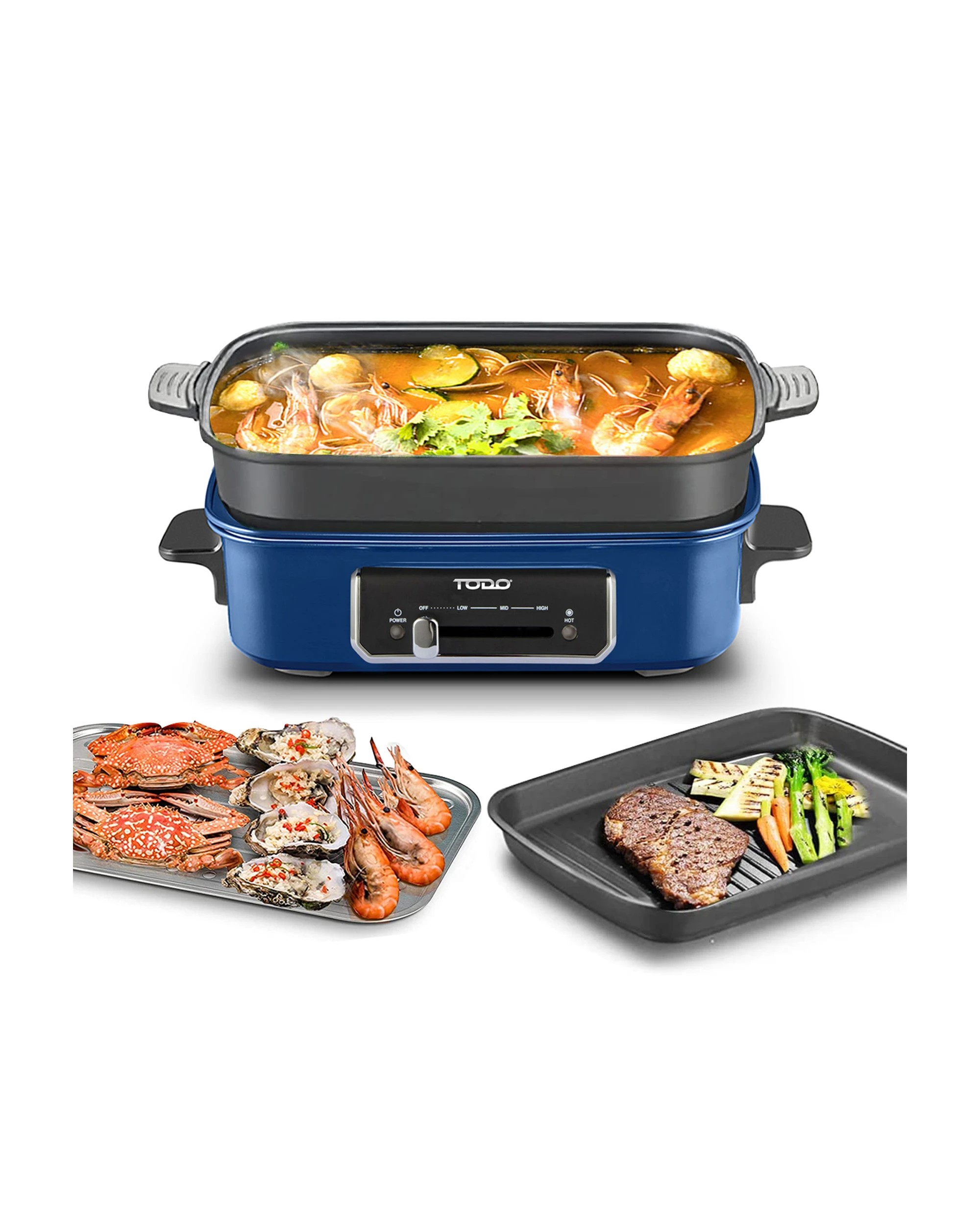 9 TODO 1400W 3-in-1 Electric Multifunction Cooking Pot BBQ Grill Pan Hot Pot, 9 of 9