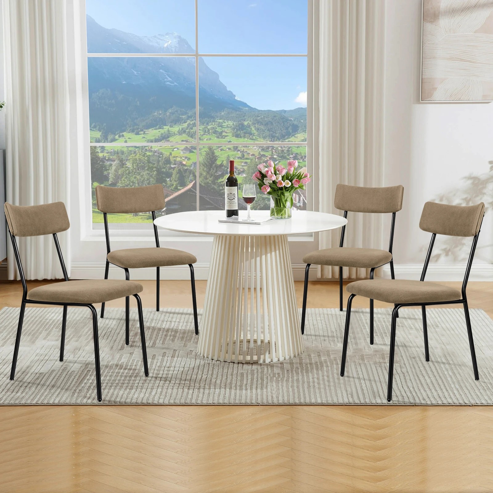 6 Alfordson 2x Dining Chairs Accent Kitchen Lounge Curved Backrest Corduroy - Khaki, 6 of 10