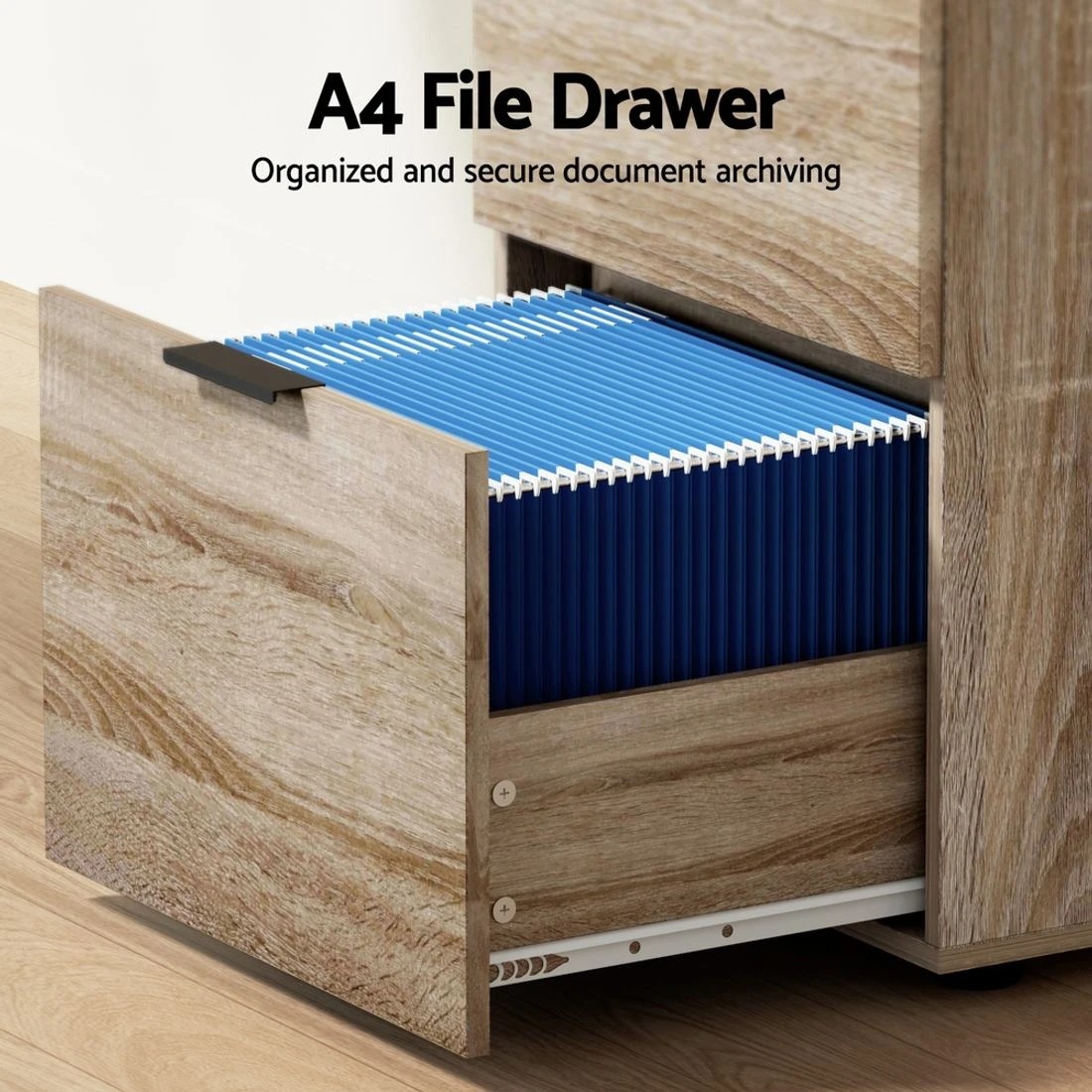 6 Artiss Filing Cabinet Files Storage Office Shelves File Organiser Oak 2 - Brown, 6 of 8