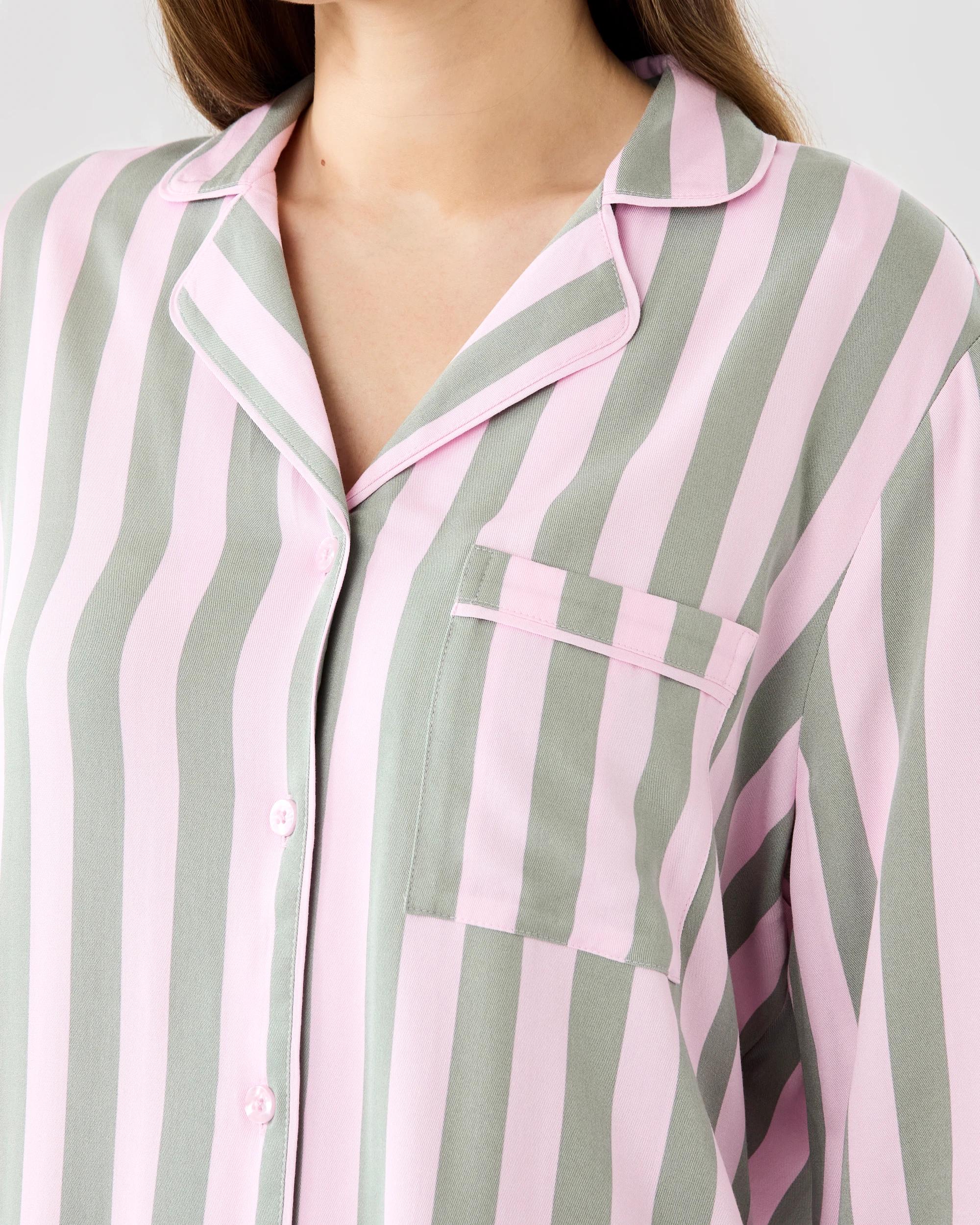 6 Long Sleeve Viscose Twill Pyjama Set Candy Strp, 6 of 7