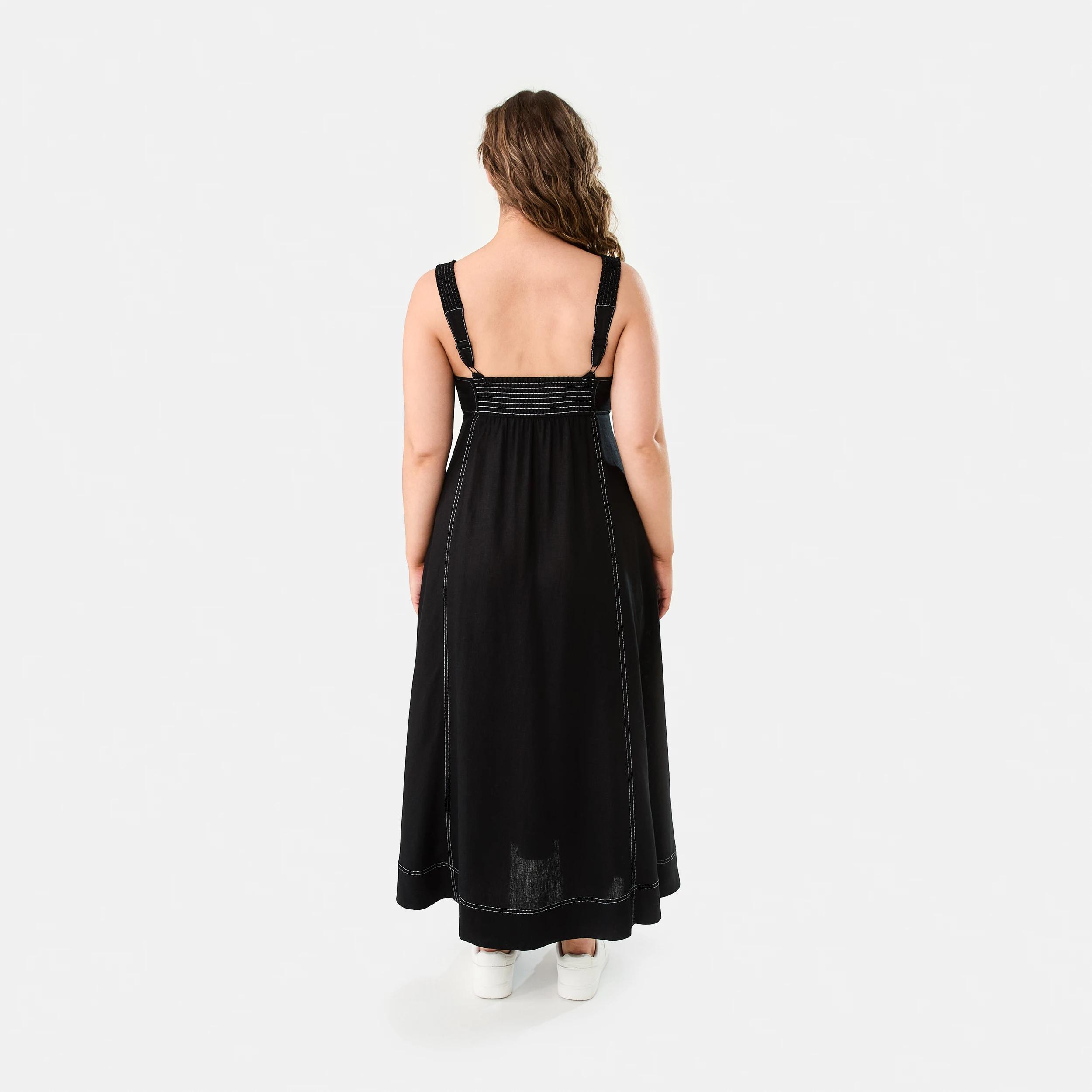 4 Sleeveless Contrast Linen Blend Maxi Dress Black, 4 of 7