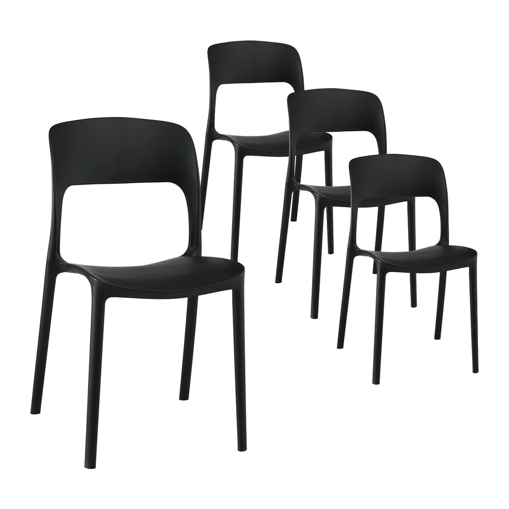 1 Gardeon 4PC Outdoor Dining Chairs Stackable PP Patio Chair Garden Furniture - Black