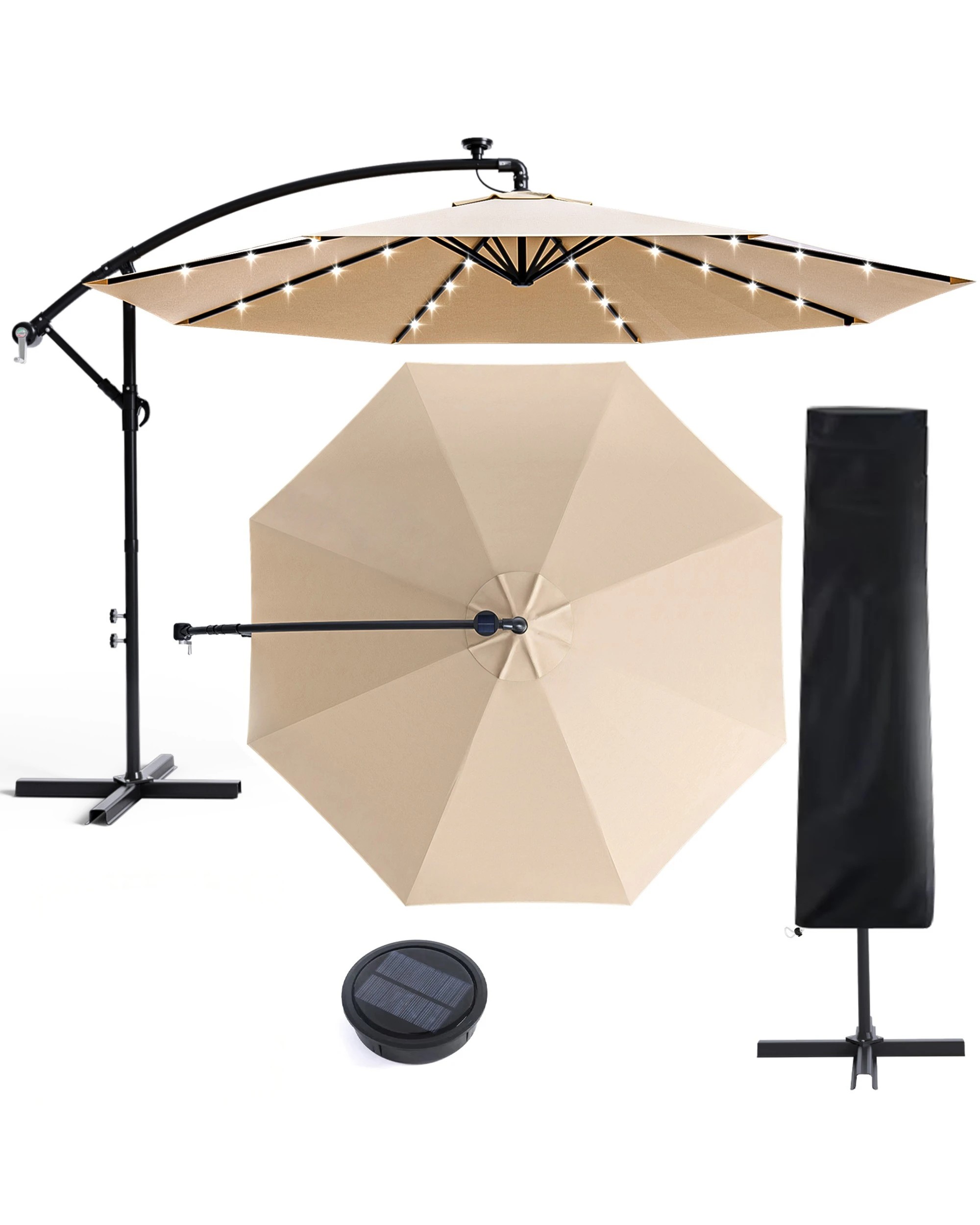 1 Advwin Outdoor Umbrella Cantilever 3m with Solar LED Lights - Beige, 1 of 8