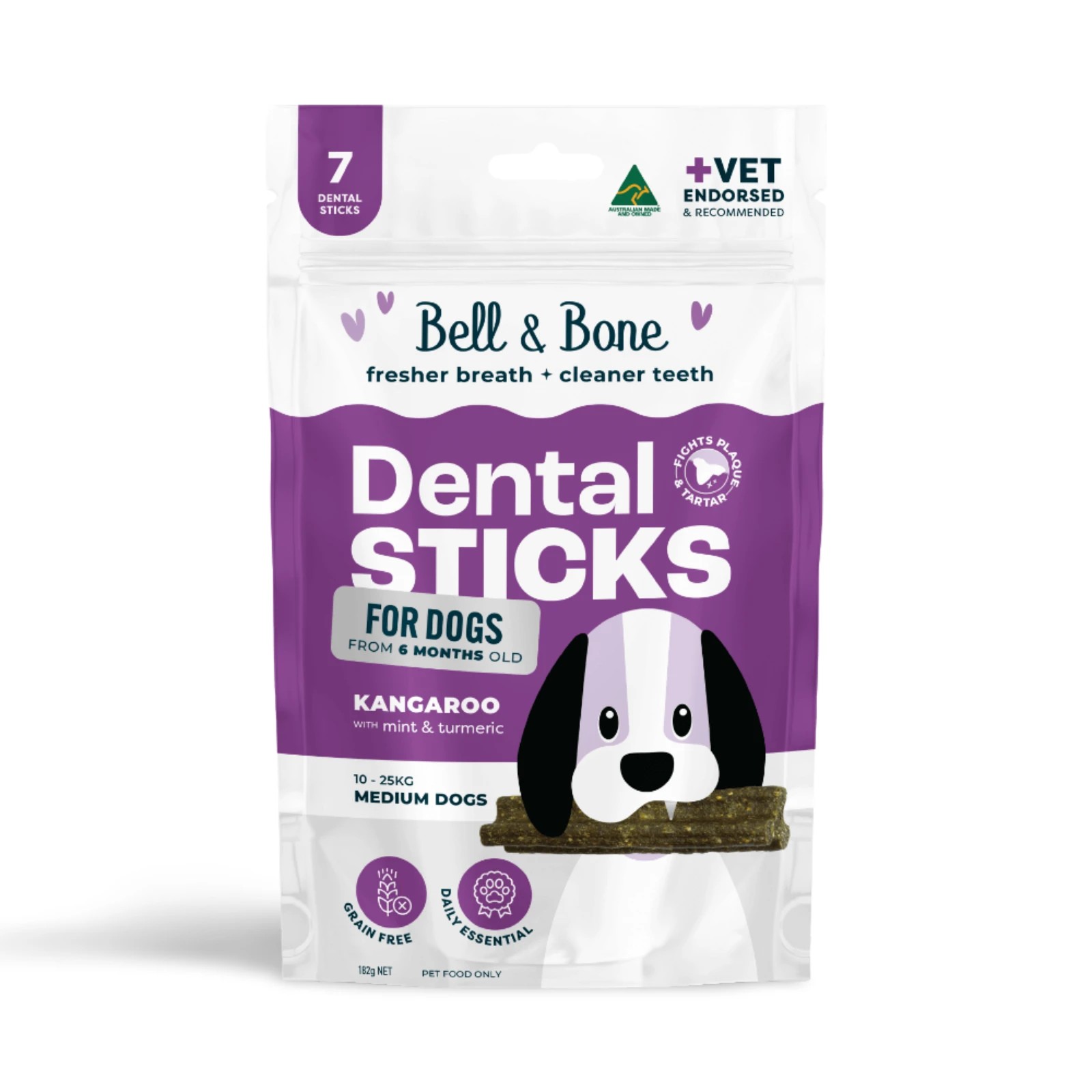 1 Bell And Bone Dental Sticks - Kangaroo And Turmeric Flavour For Dogs - Medium, 1 of 2