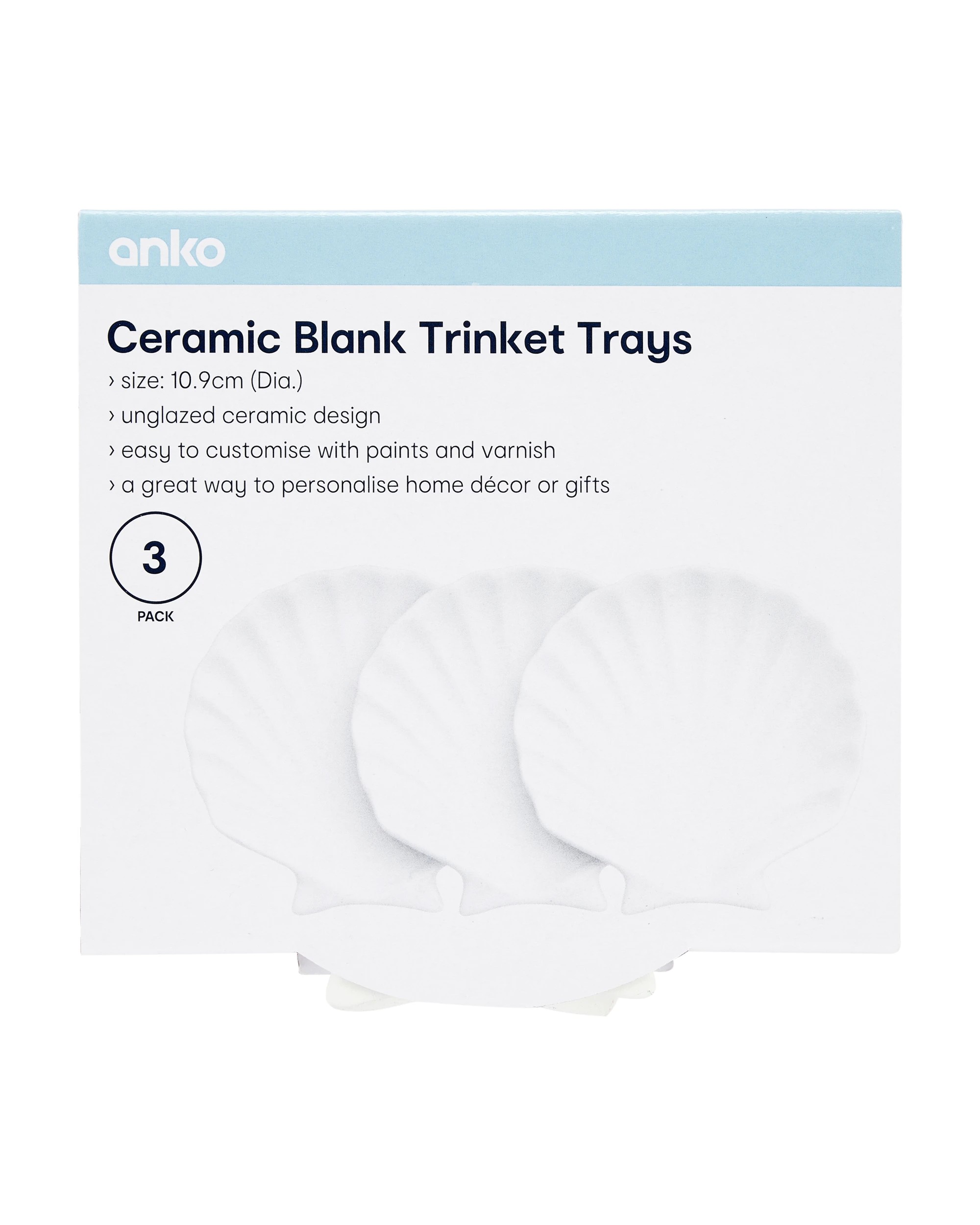 3 3 Pack Ceramic Blank Trinket Trays, 3 of 3
