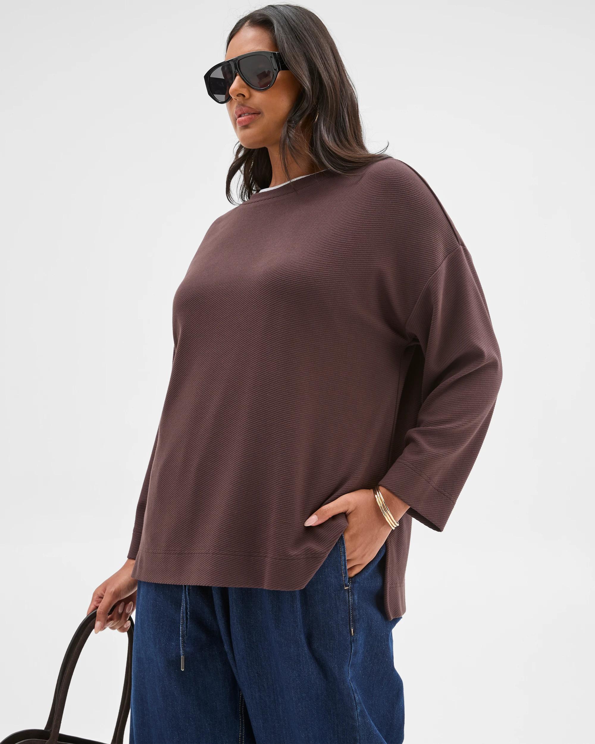 2 Target Curve Plus Size Long Sleeve Ottoman Top BRUNETTE, 2 of 5