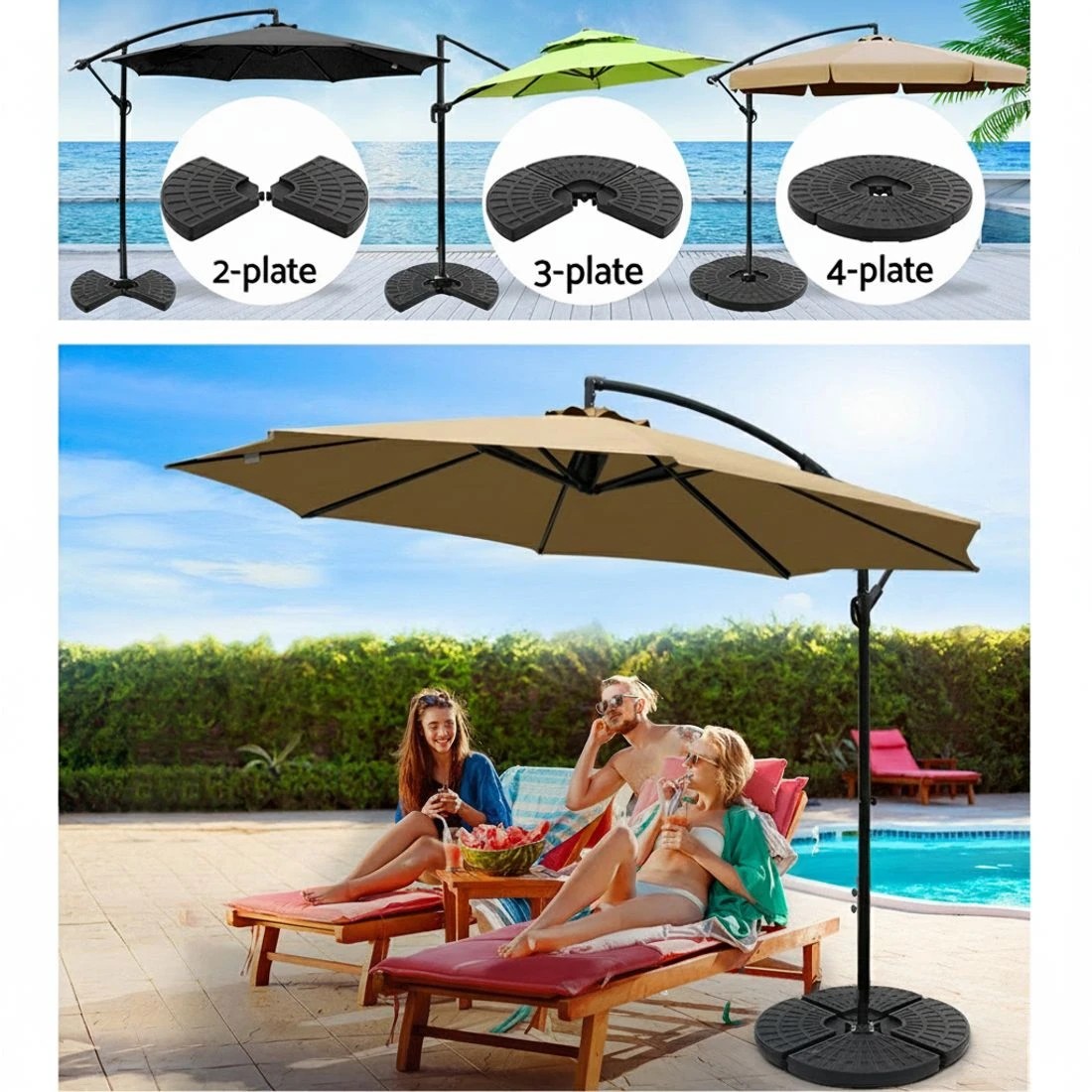 7 Instahut 48cm Outdoor Umbrella Base Stand 4 Plates Pod Cantilever - Black, 7 of 7