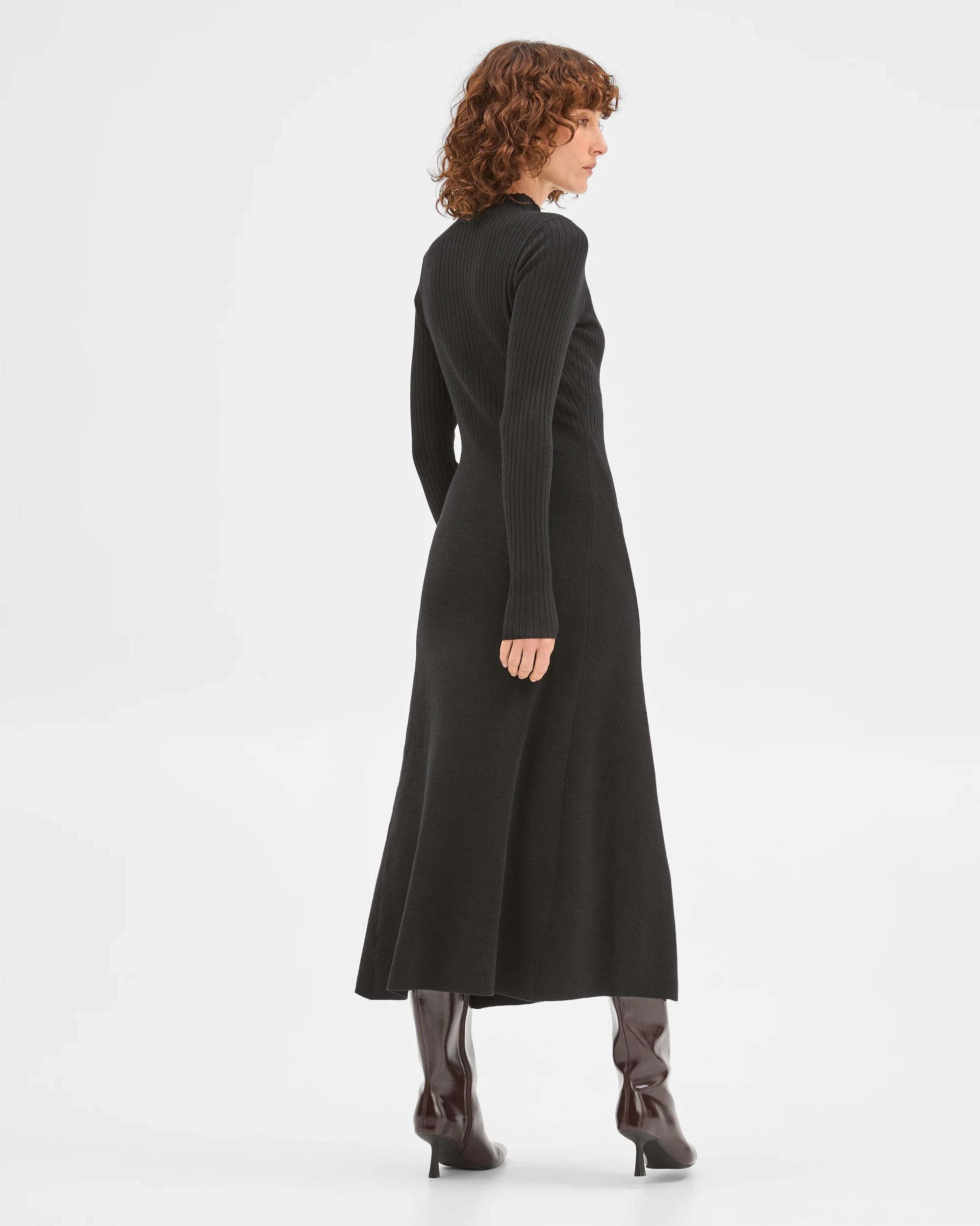 6 Preview Long Sleeve Rib Detail Knit Dress BLACK, 6 of 6